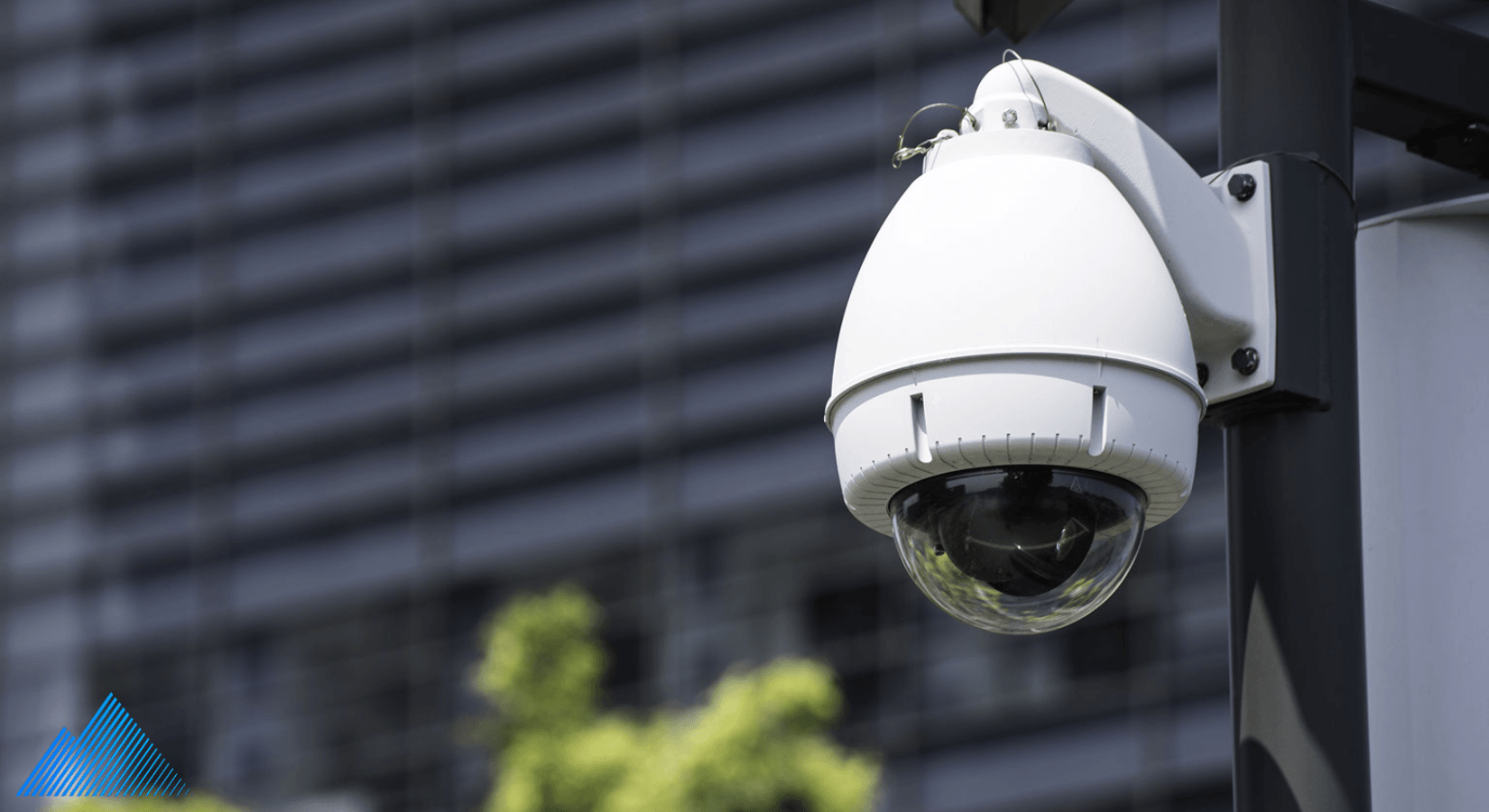 Dome camera mounted on a pole outside