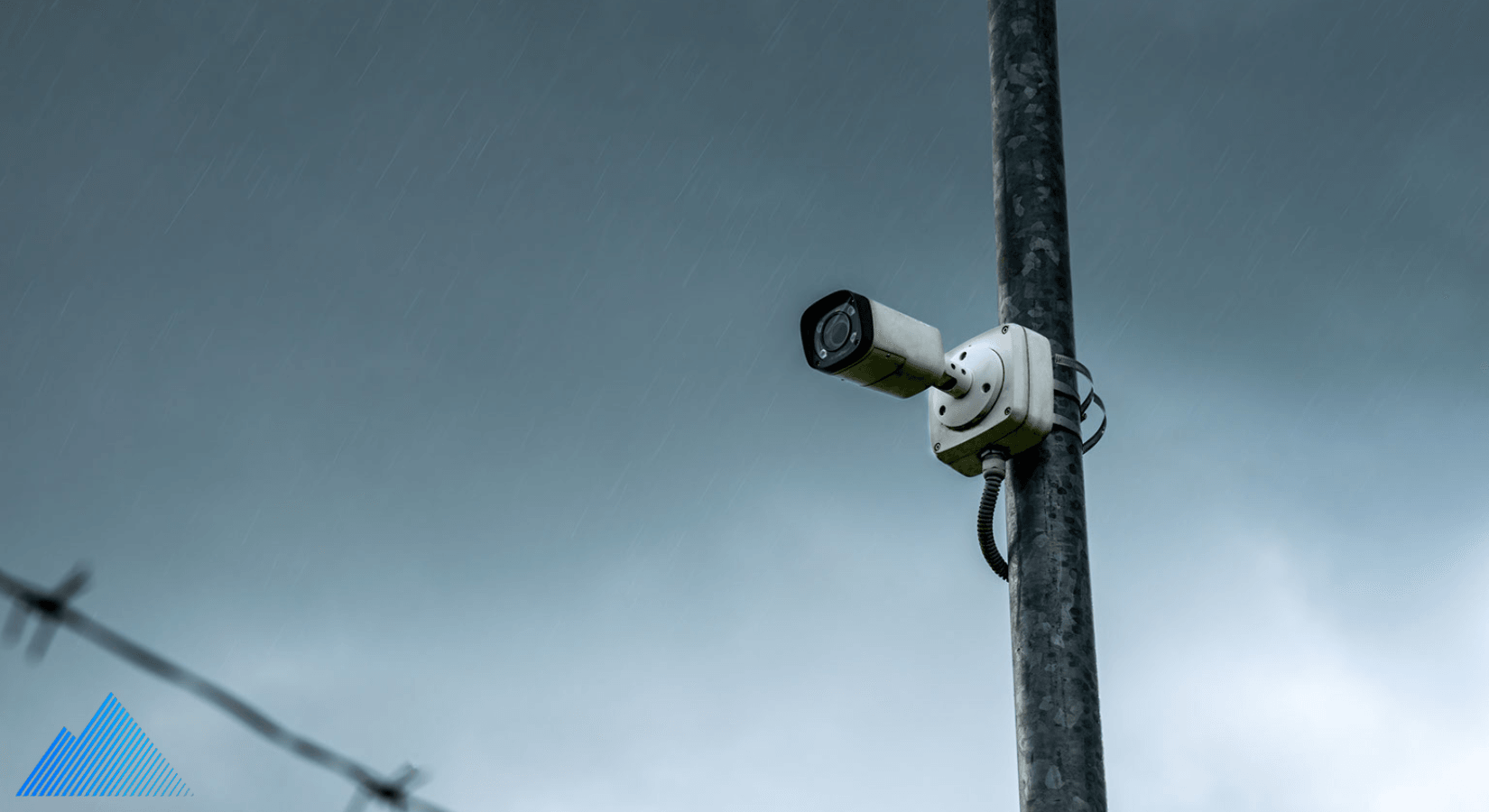 Security camera mounted outside on a pole