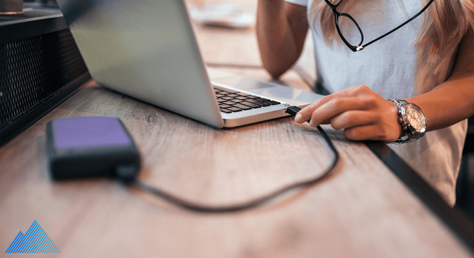 External hard drive plugged into a laptop