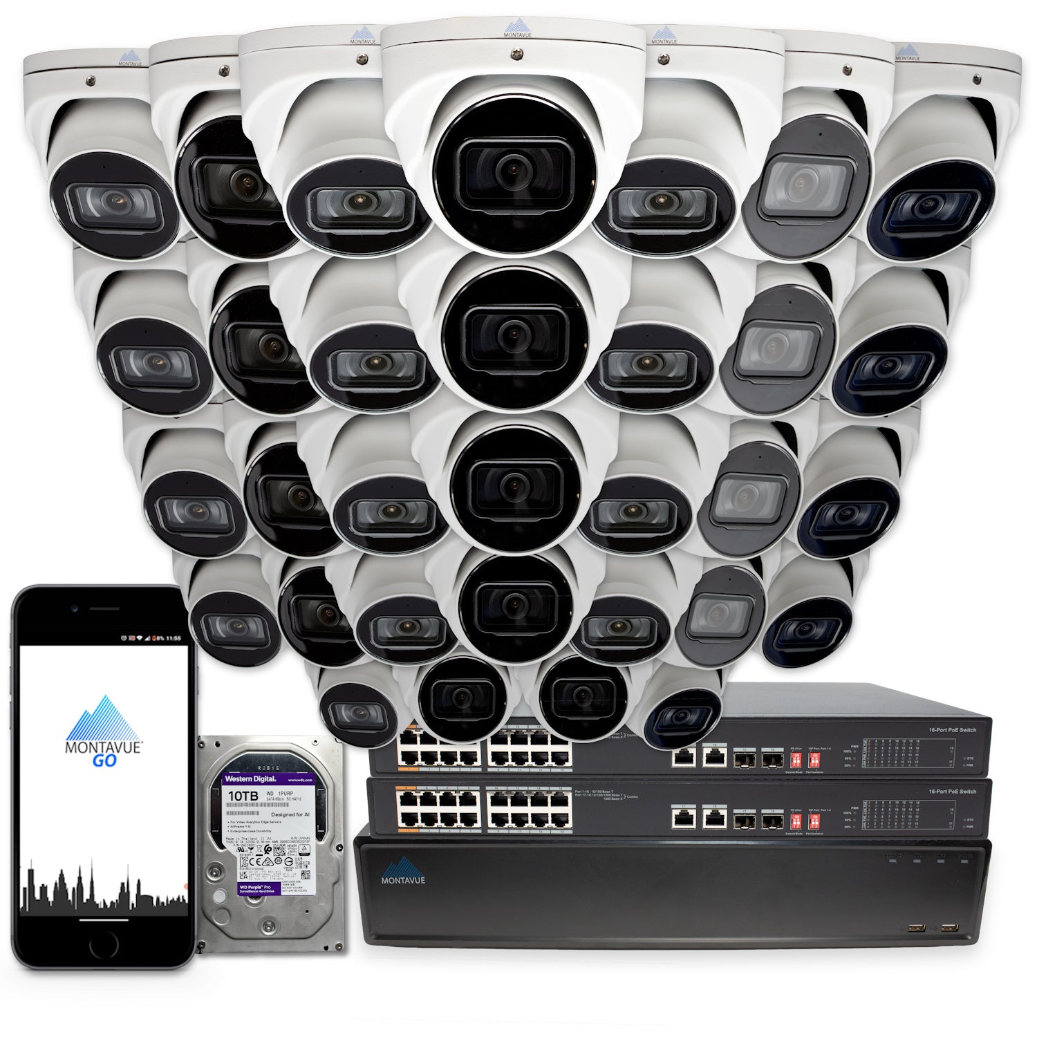 MTT8106-SMD Package | 8MP 4K Basin AI Smart Motion Turret Cameras and 64 Channel NVR with 10TB HDD - Montavue