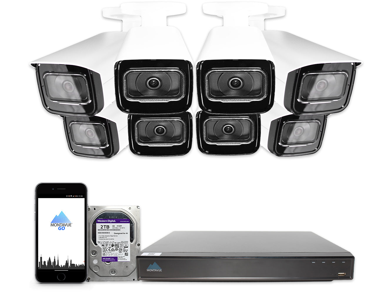 MTB8110 Package | 4K Acupick Bullet Cameras and 5 Series 8 Channel AI NVR with 2TB HDD - Montavue