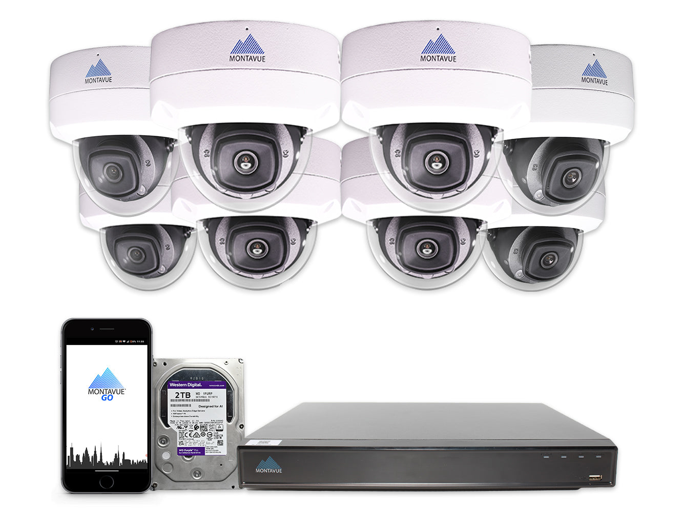MTD8110 Package | 4K Acupick Vandal-Proof Dome Cameras and 5 Series 8 Channel AI NVR with 2TB HDD - Montavue