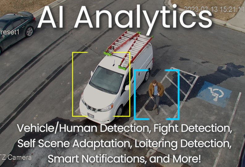 human and vehicle filter, smart motion detection, smart notifications, self scene adaptation, AI coding