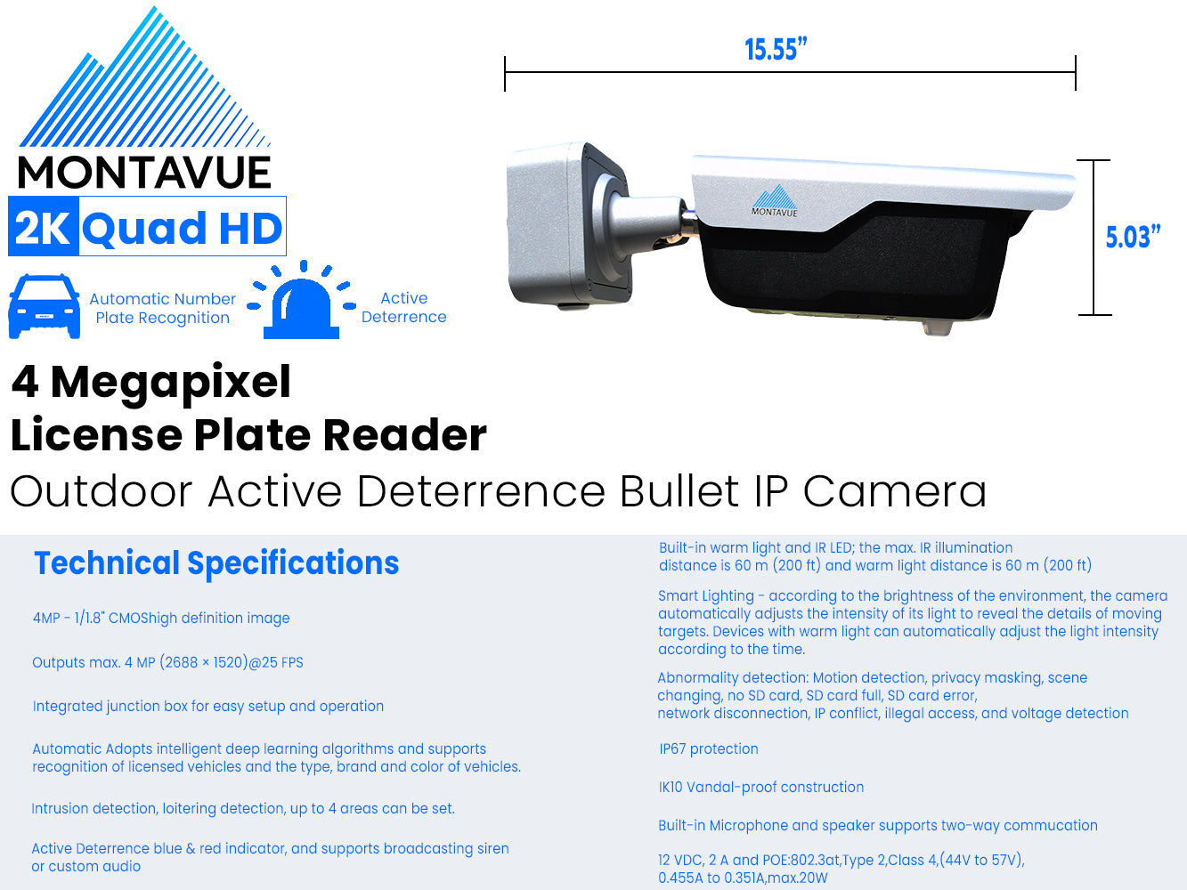MTB4-ANPR-VF | 4MP 2K ANPR License Plate Recognition Camera - Montavue