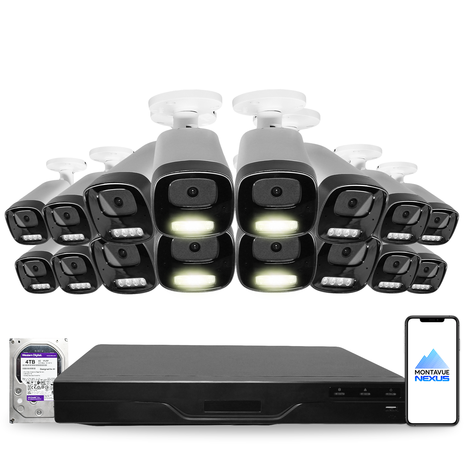 8MP 4K Nexus Smart Bullet IP Security Camera System with Pro 16 Channel PoE NVR & 4TB HDD - Montavue