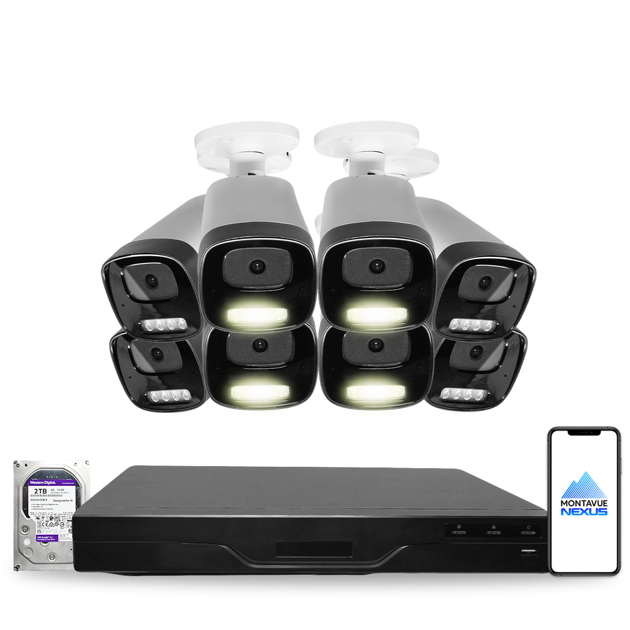 4MP 2K Nexus Smart Light Bullet IP Security Camera System with Smart 8 Channel PoE NVR & 2TB HDD