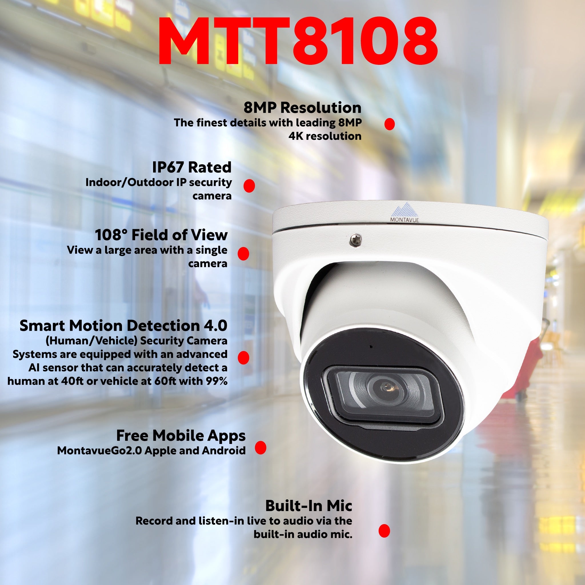 MTT8108-AISMD-X | 8MP 4K 30FPS Turret Security Camera with SMD 4.0 - Montavue