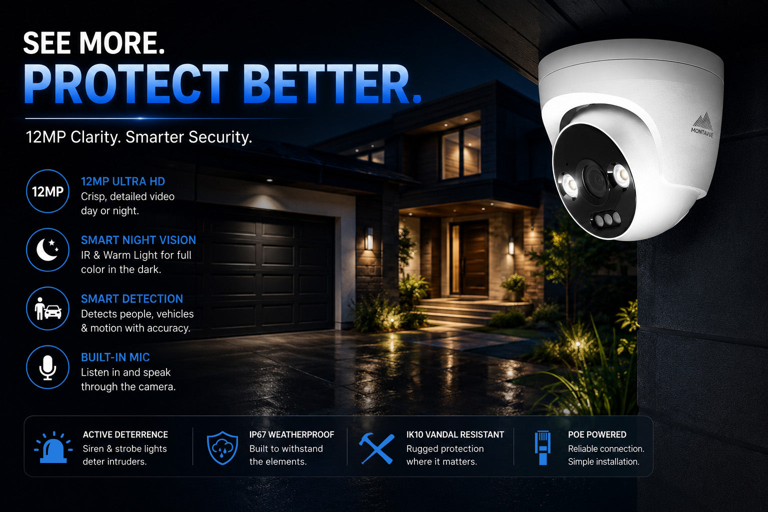 12MP 4K Nexus RGB Turret IP Security Camera System with Pro 8 Channel PoE NVR & 2TB HDD - Montavue