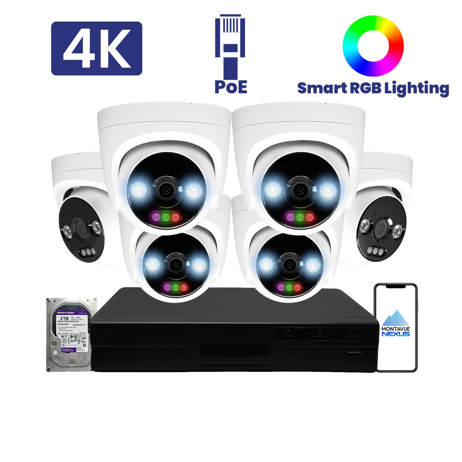 12MP 4K Home RGB Turret IP Security Camera System with Pro 8 Channel PoE NVR & 2TB HDD - Montavue