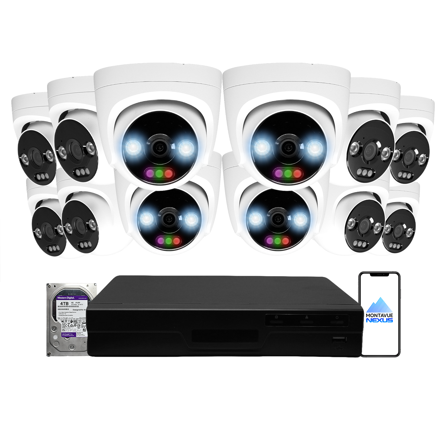 12MP 4K Nexus RGB Turret IP Security Camera System with Pro 16 Channel PoE NVR & 4TB HDD - Montavue