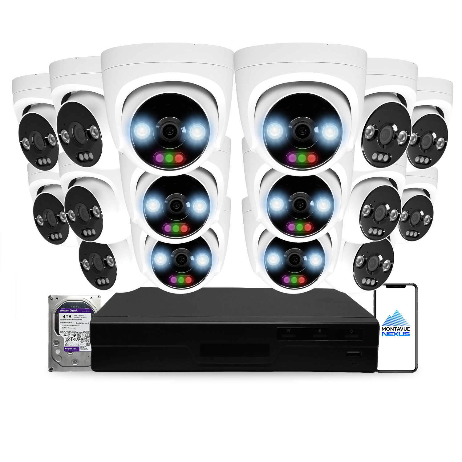 12MP 4K Nexus RGB Turret IP Security Camera System with Pro 16 Channel PoE NVR & 4TB HDD - Montavue