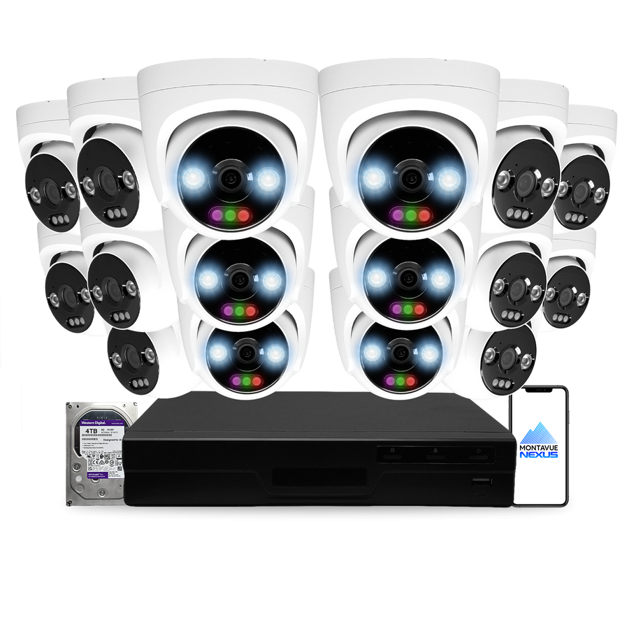 12MP 4K Nexus RGB Turret IP Security Camera System with Pro 16 Channel PoE NVR & 4TB HDD