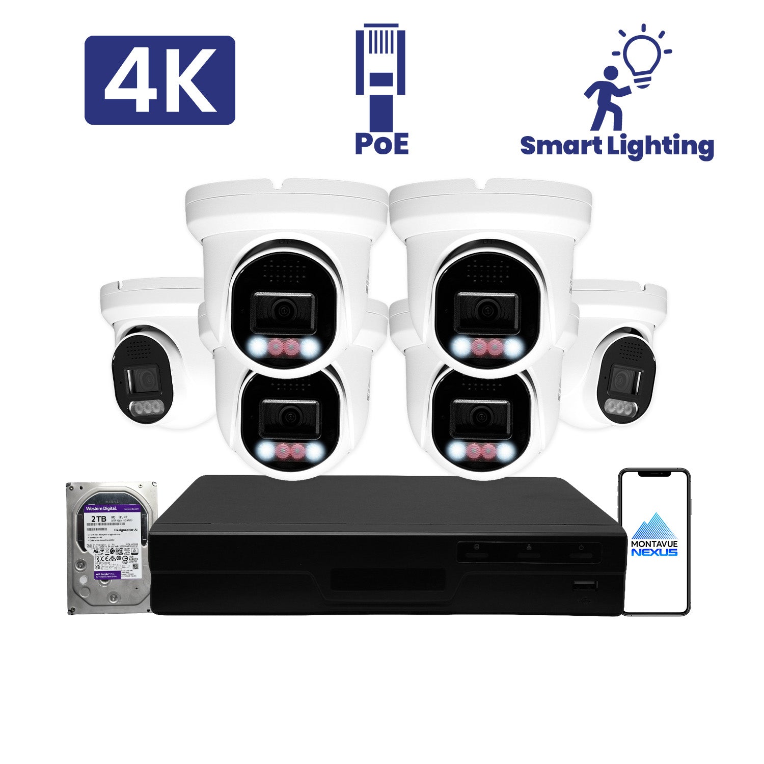 8MP 4K Home Smart Light Turret IP Security Camera System with Pro 8 Channel PoE NVR & 2TB HDD - Montavue