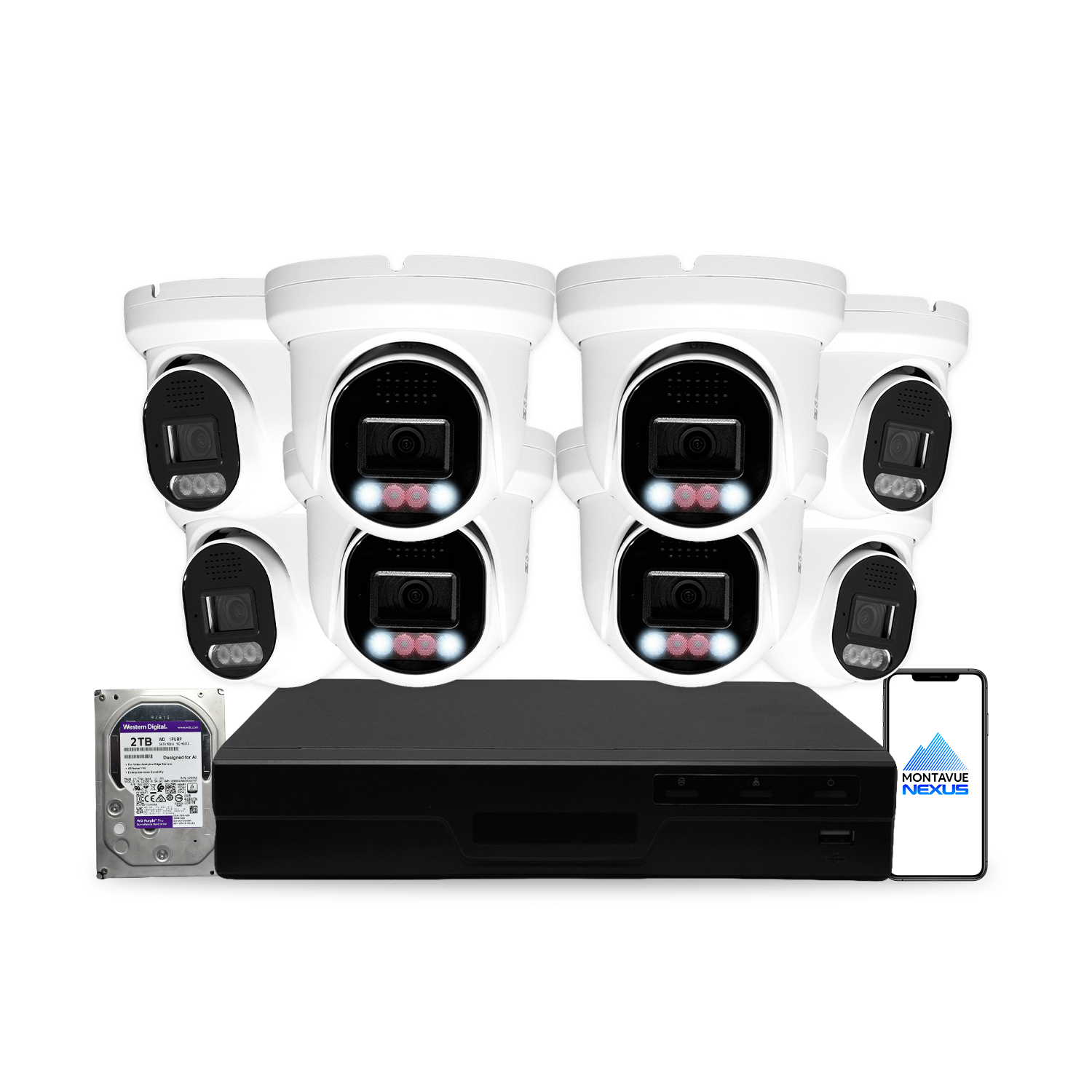 8MP 4K Nexus Smart Light Turret IP Security Camera System with Smart 8 Channel PoE NVR & 2TB HDD - Montavue
