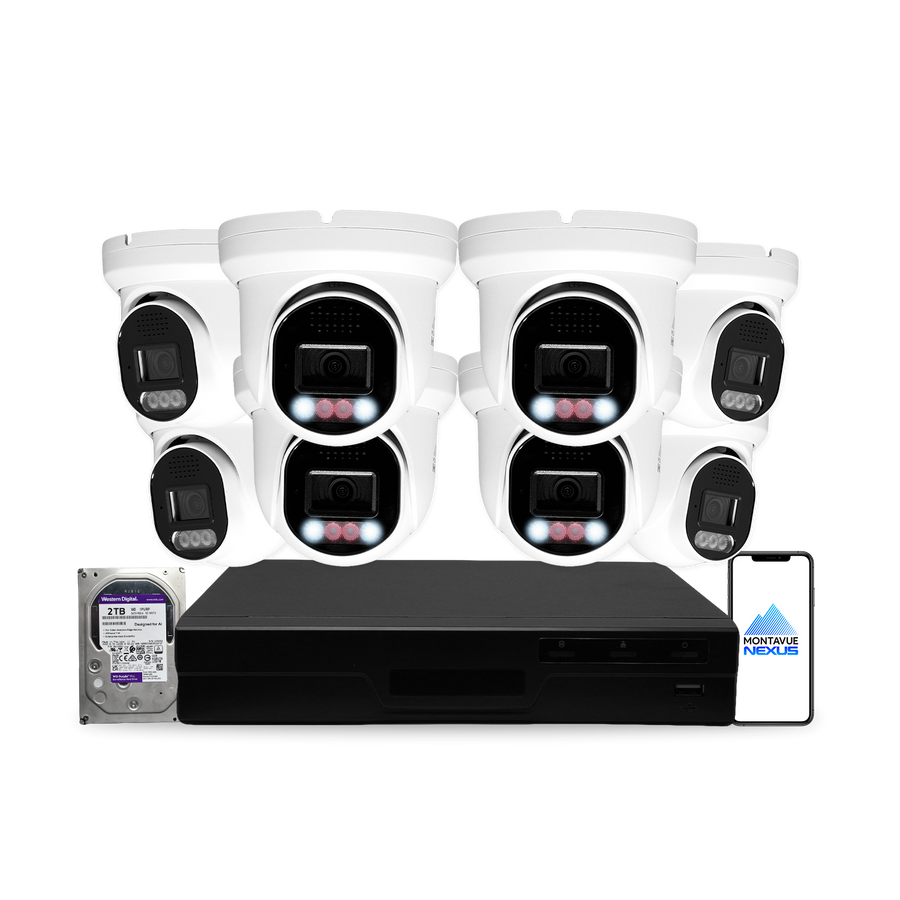 8MP 4K Nexus Smart Light Turret IP Security Camera System with Smart 8 Channel PoE NVR & 2TB HDD