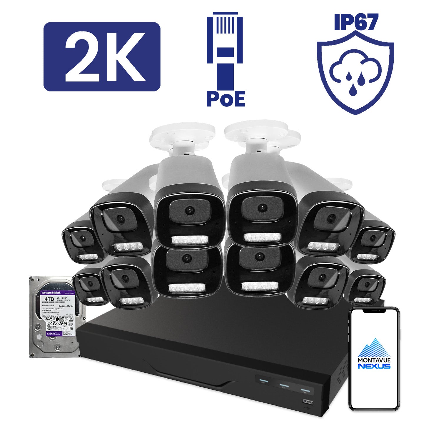 4MP Nexus Smart Bullet Security Kit with 16 Channel Pro NVR & 4TB HDD - Montavue