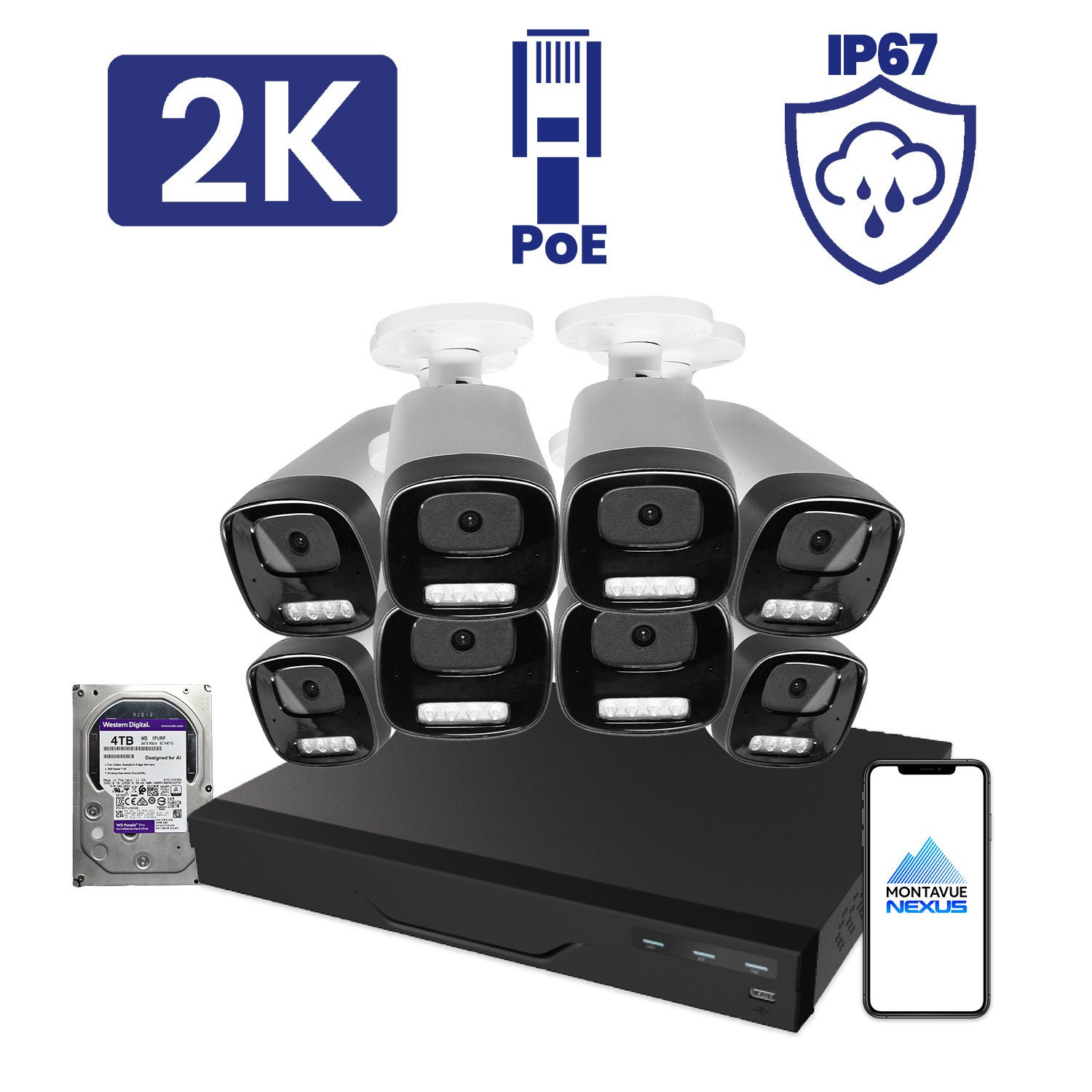 4MP Nexus Smart Bullet Security Kit with 16 Channel Pro NVR & 4TB HDD - Montavue