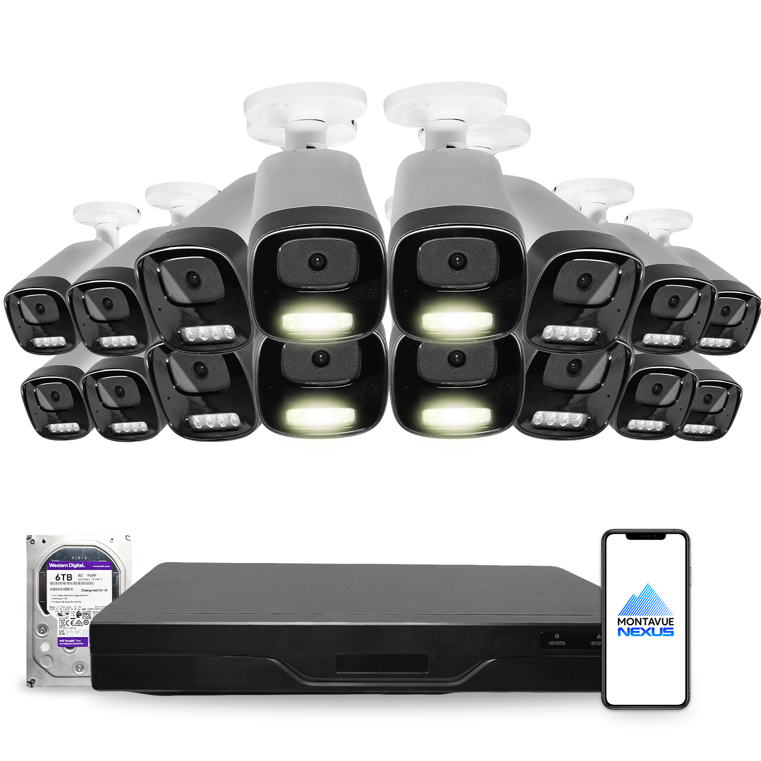 8MP 4K Nexus Smart Light Bullet IP Security Camera System with Pro 32 Channel NVR & 6TB HDD