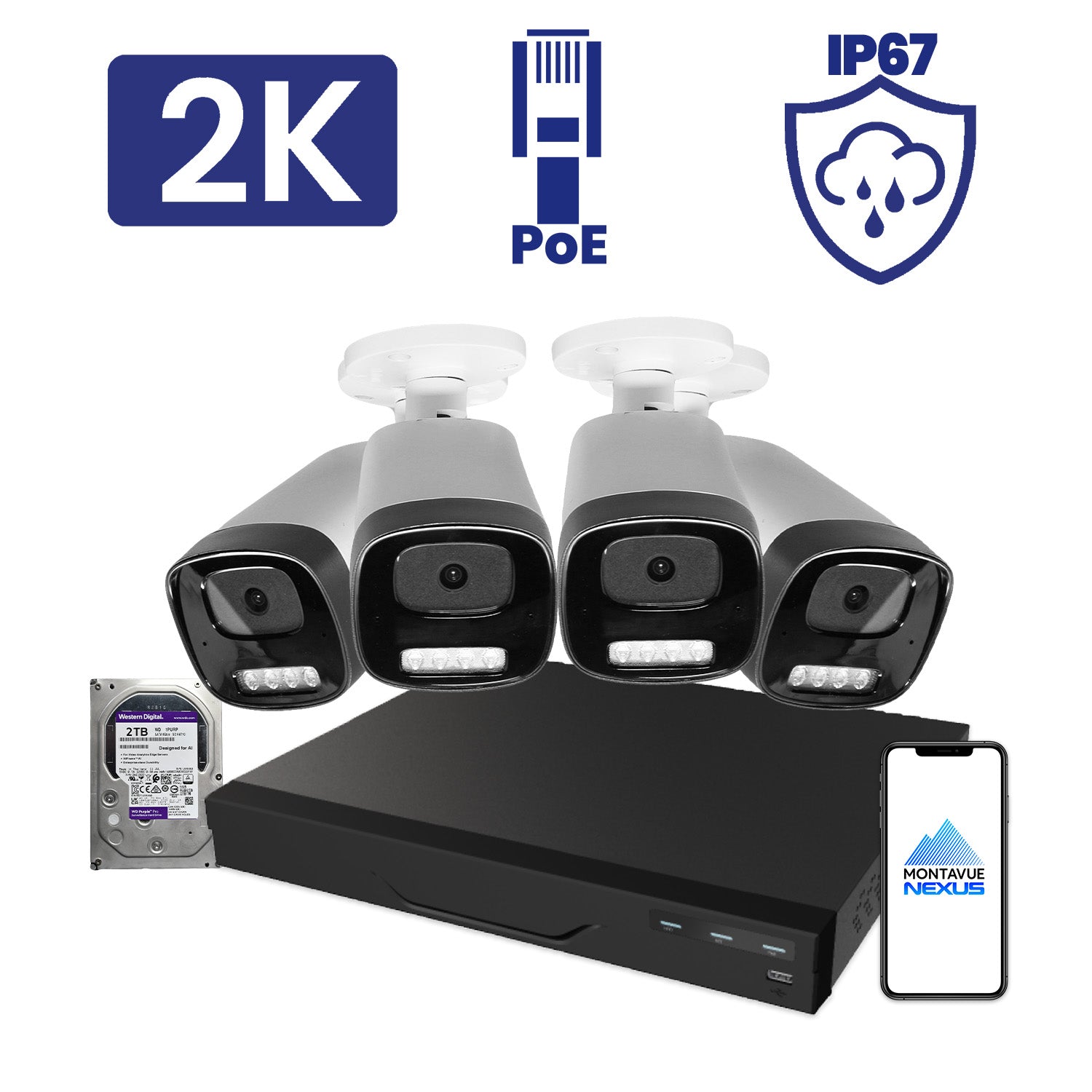 4MP Nexus Smart Light Bullet Security Kit with 8 Channel NVR Lite & 2TB HDD - Montavue