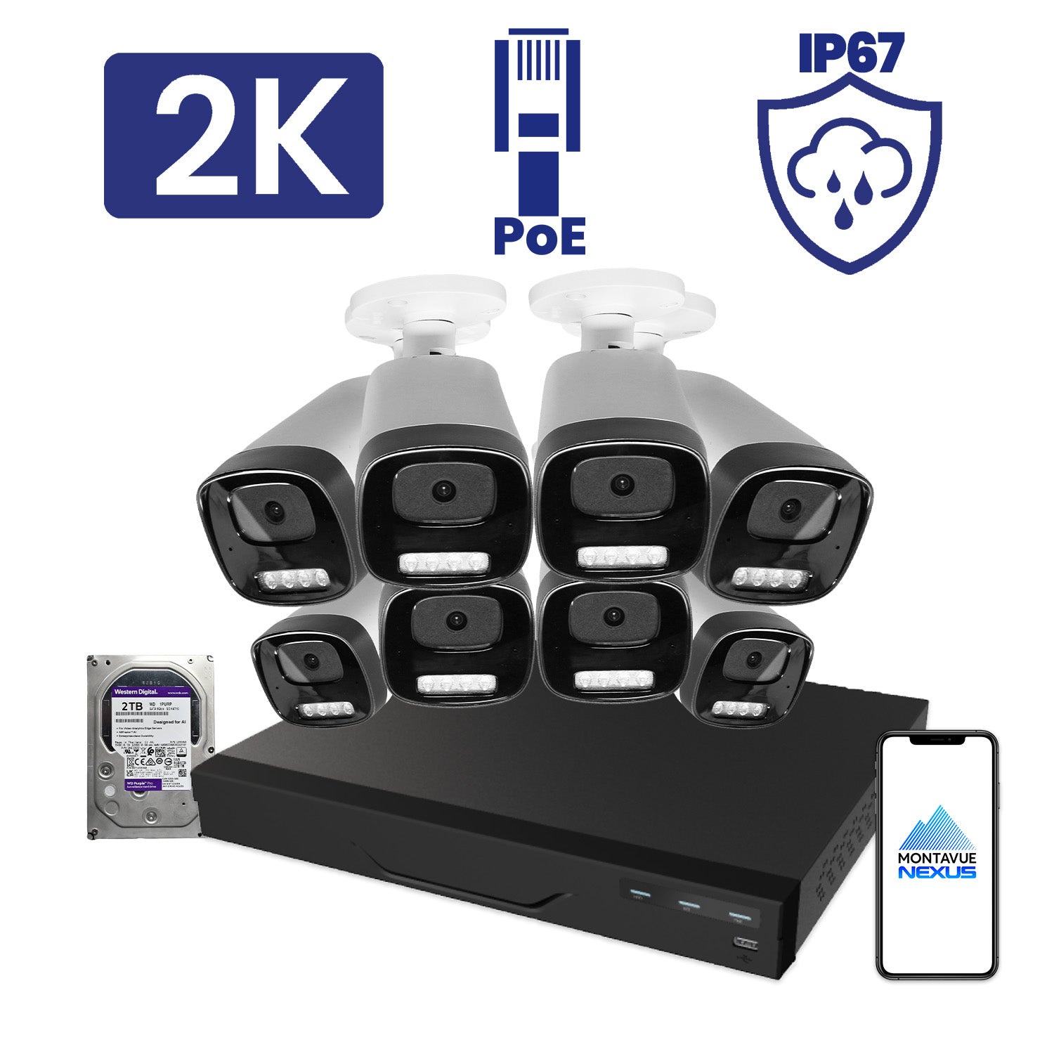 4MP Nexus Smart Light Bullet Security Kit with 8 Channel NVR Lite & 2TB HDD - Montavue
