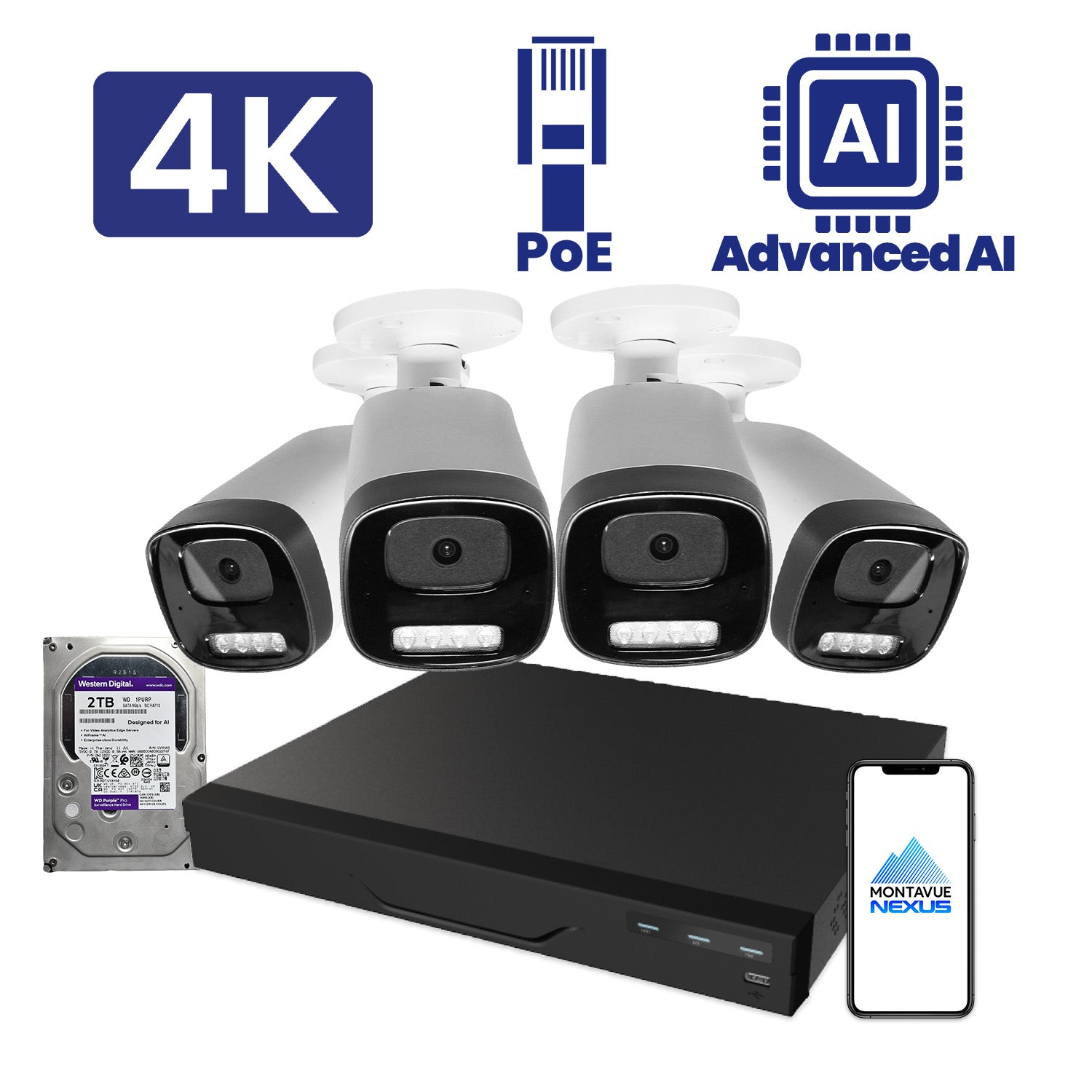 8MP Nexus Advanced AI Bullet Security Kit with 8 Channel NVR Pro & 2TB HDD - Montavue