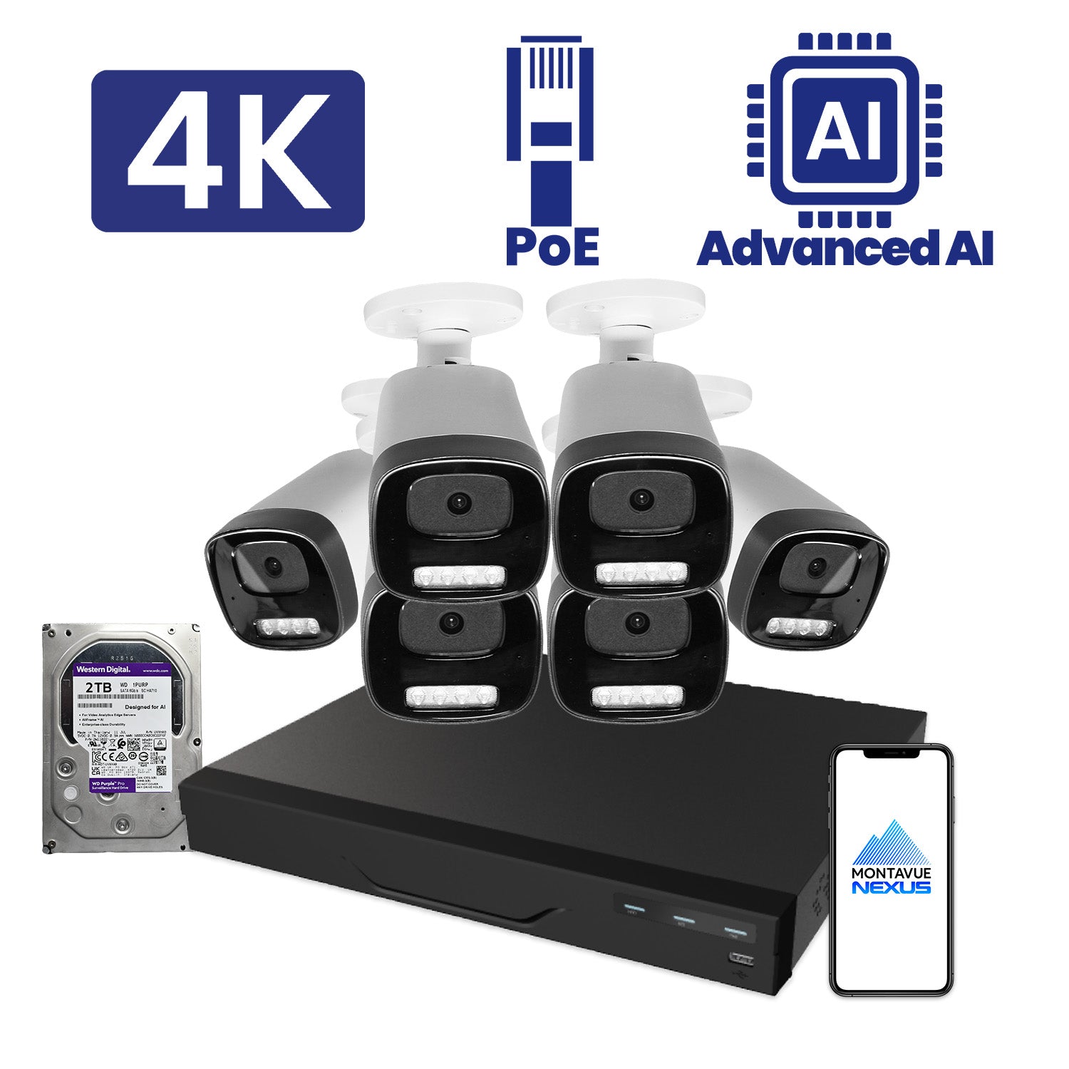 8MP Nexus Advanced AI Bullet Security Kit with 8 Channel NVR Pro & 2TB HDD - Montavue