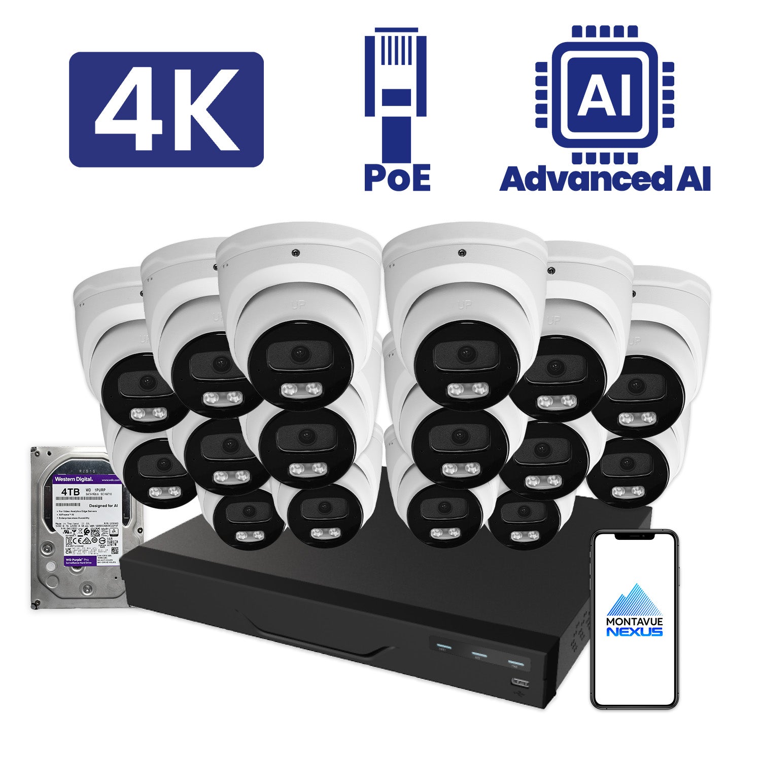 8MP Nexus Advanced AI Turret Security Kit with 16 Channel NVR Pro & 4TB HDD - Montavue
