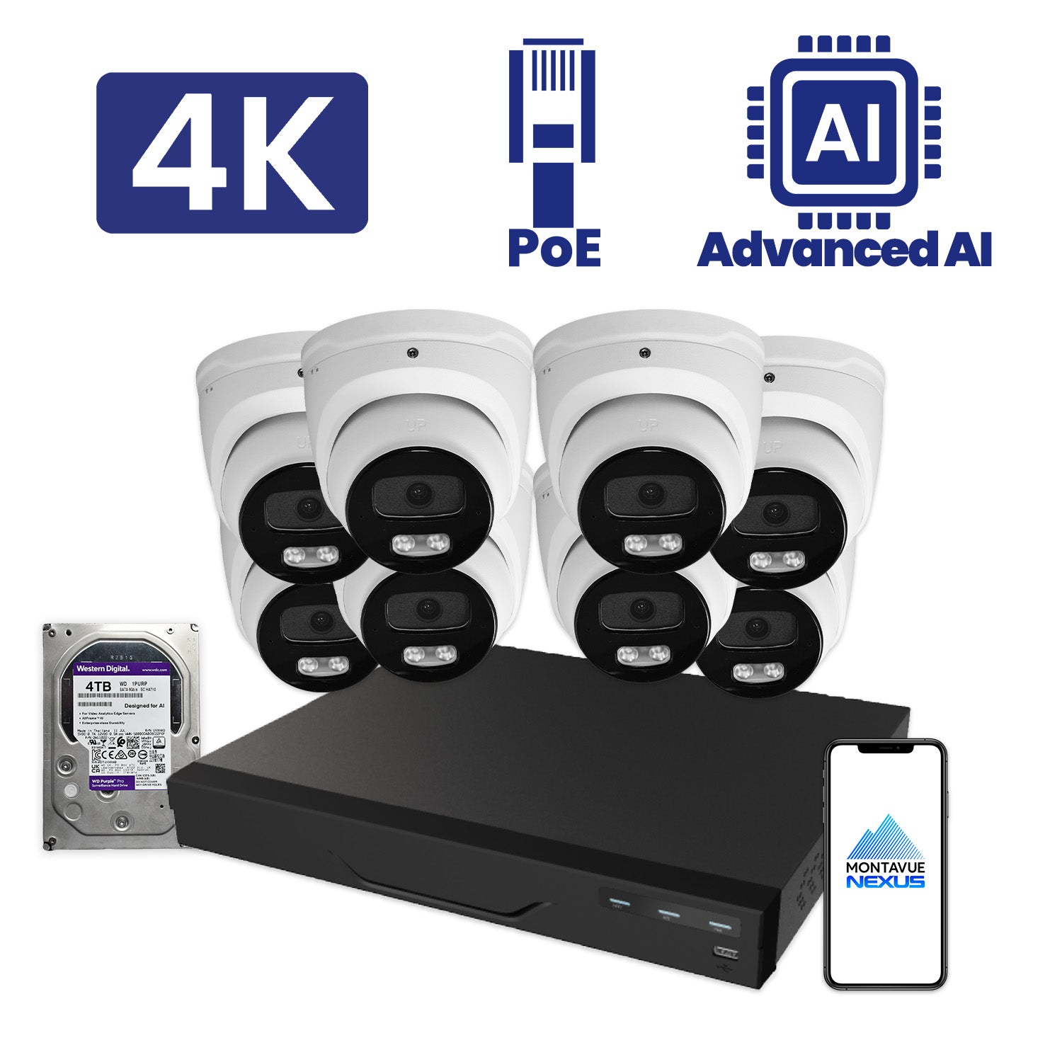 8MP Nexus Advanced AI Turret Security Kit with 16 Channel NVR Pro & 4TB HDD - Montavue