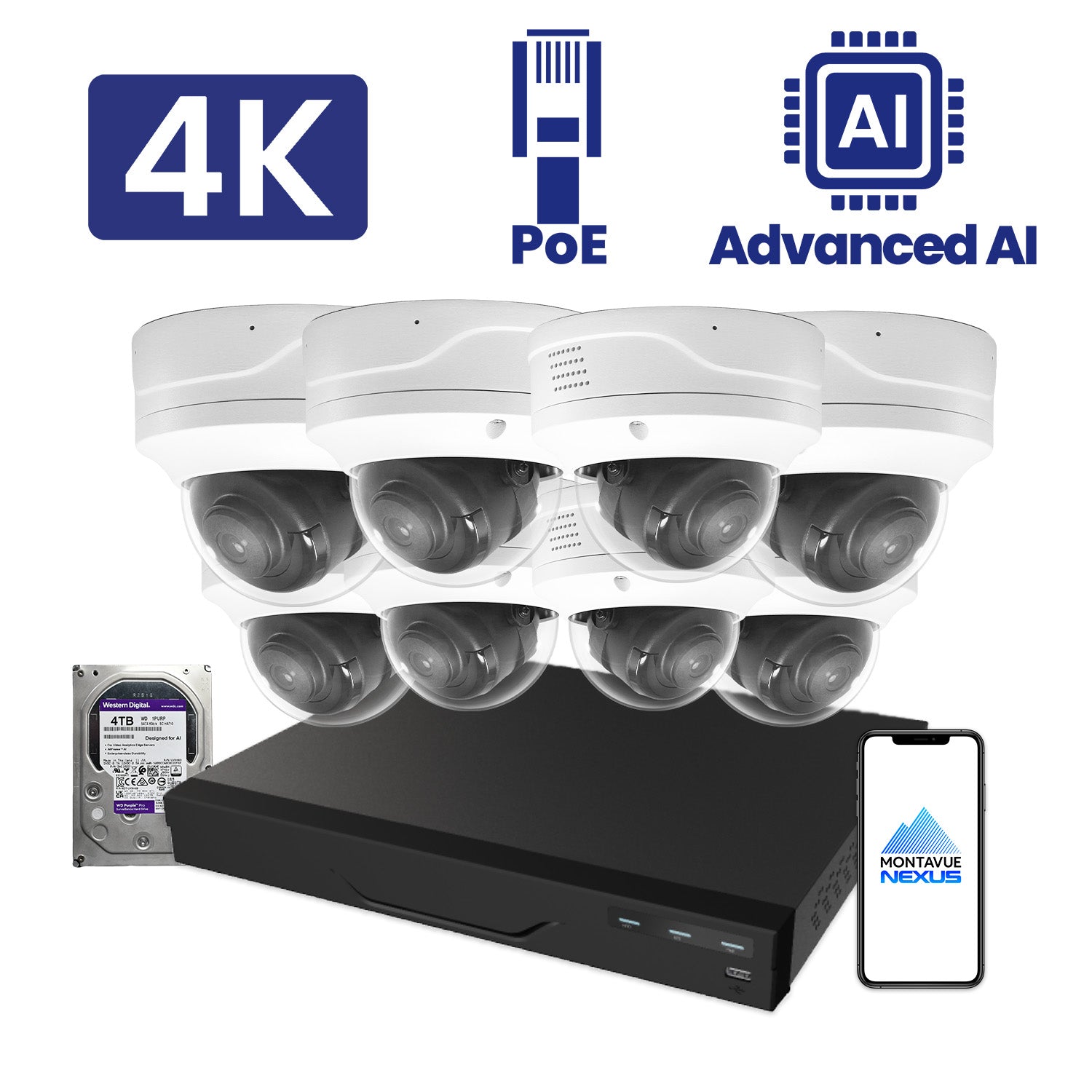 8MP Nexus Advanced AI Dome Security Kit with 16 Channel NVR Pro & 4TB HDD - Montavue