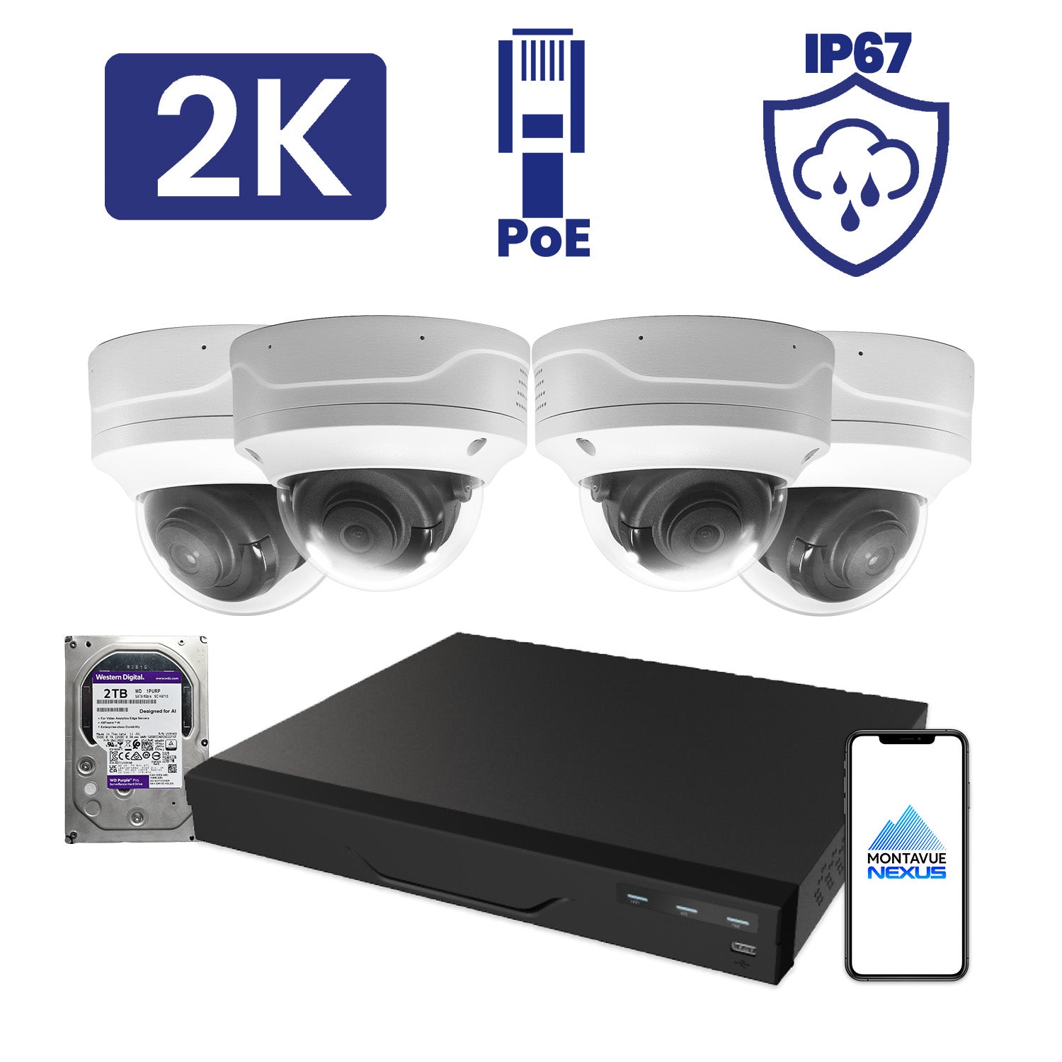 4MP Nexus Smart Vandal Proof Dome Security Kit with 8 Channel NVR Pro & 2TB HDD - Montavue