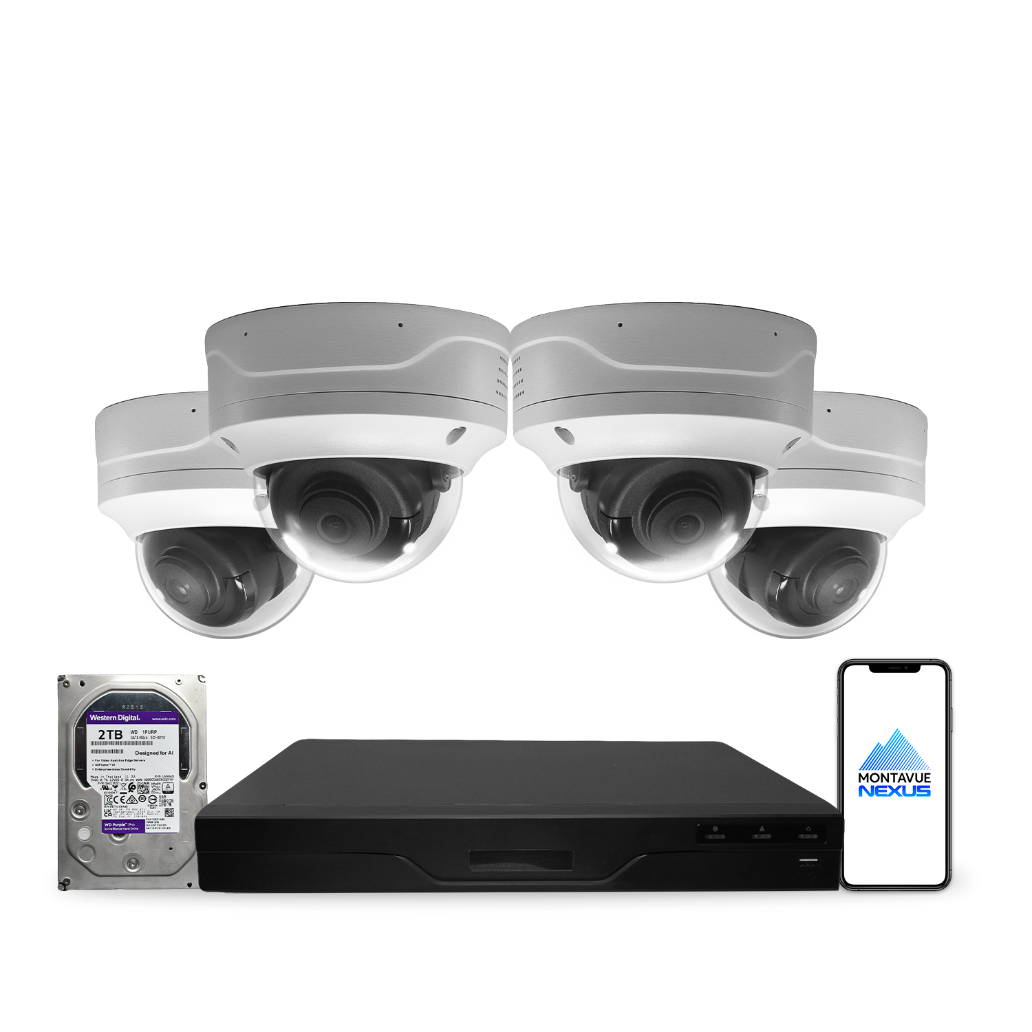 4MP 2K Nexus Smart Vandal Proof Dome IP Security Camera System with Pro 8 Channel PoE NVR & 2TB HDD - Montavue