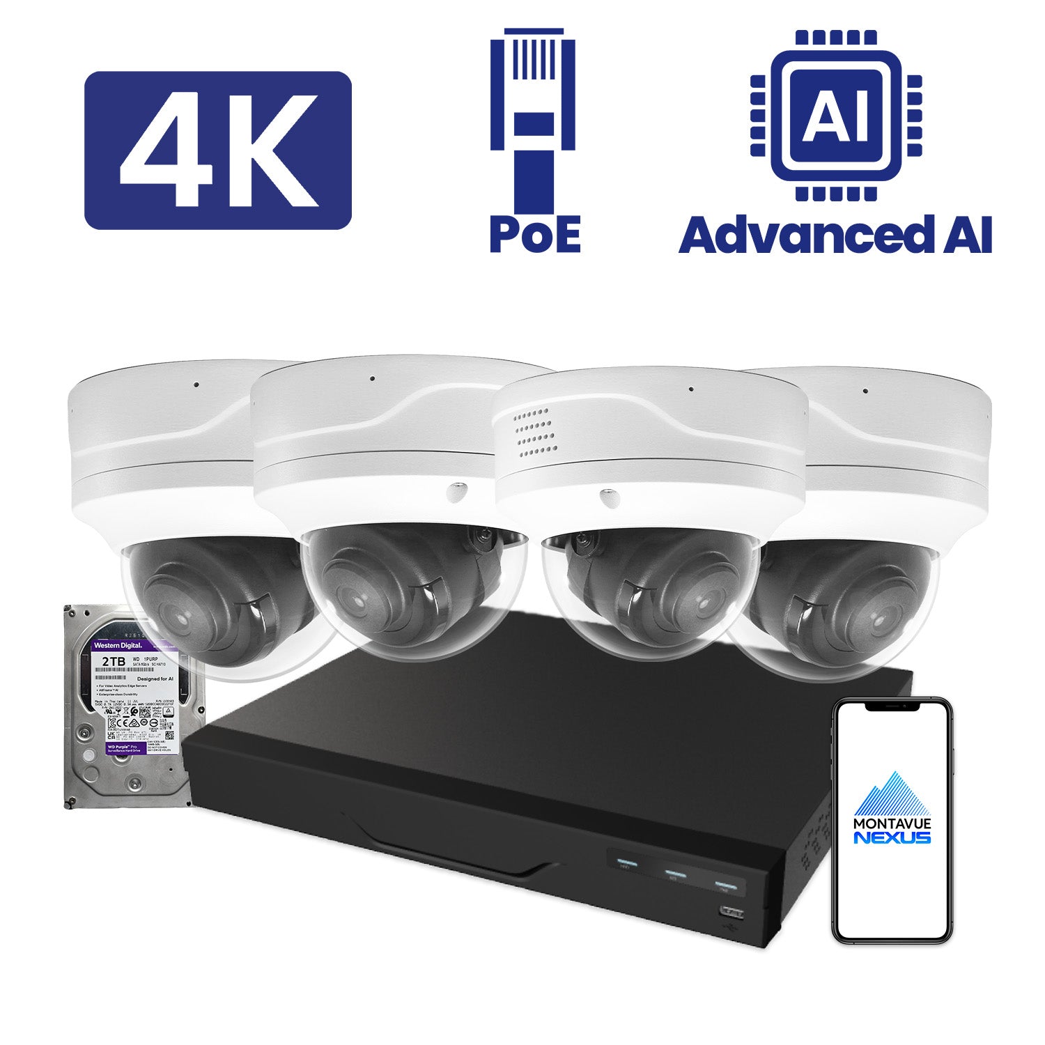 8MP Nexus Advanced AI Dome Security Kit with 8 Channel NVR Pro & 2TB HDD - Montavue