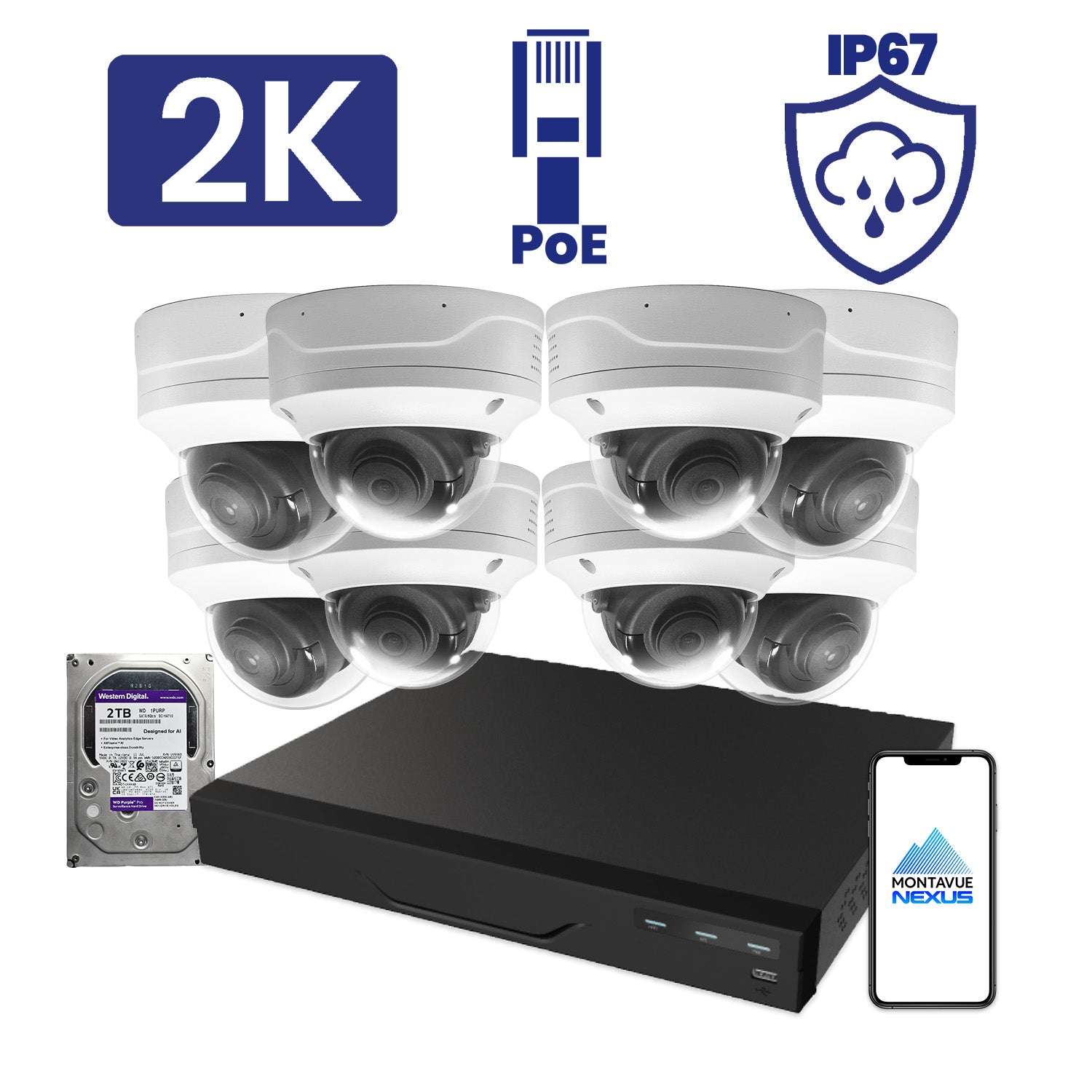4MP Nexus Smart Vandal Proof Dome Security Kit with 8 Channel NVR Lite & 2TB HDD - Montavue