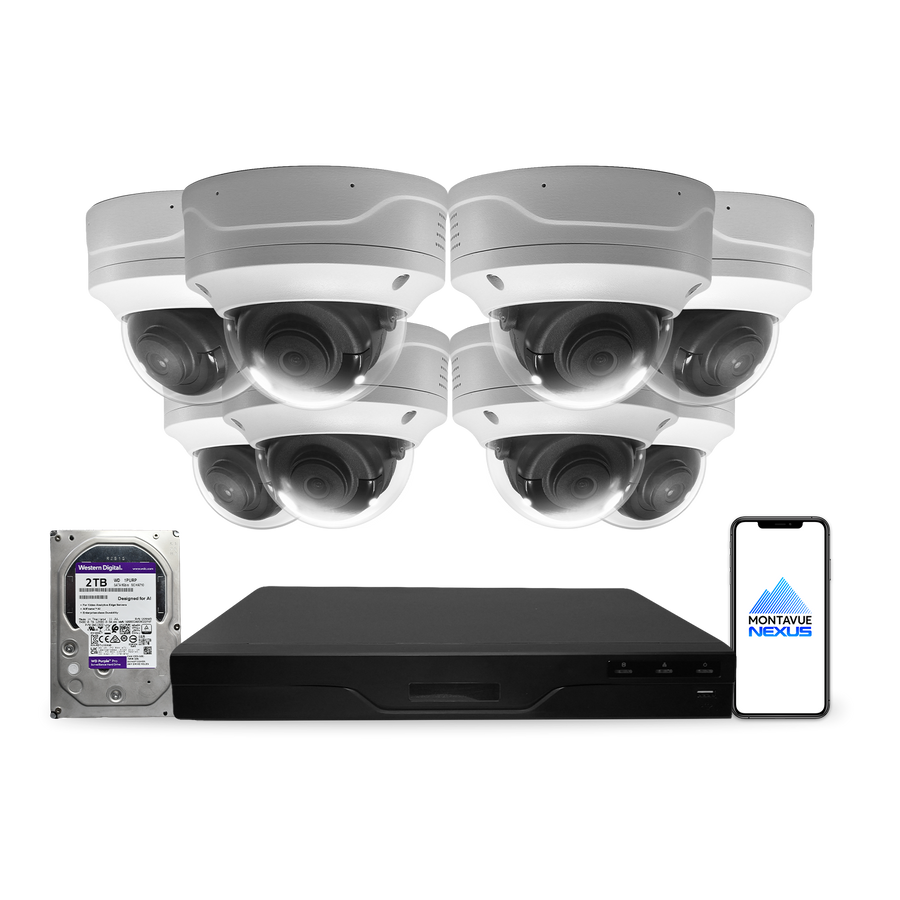 4MP 2K Nexus Smart Vandal Proof Dome IP Security Camera System with 8 Channel PoE NVR & 2TB HDD