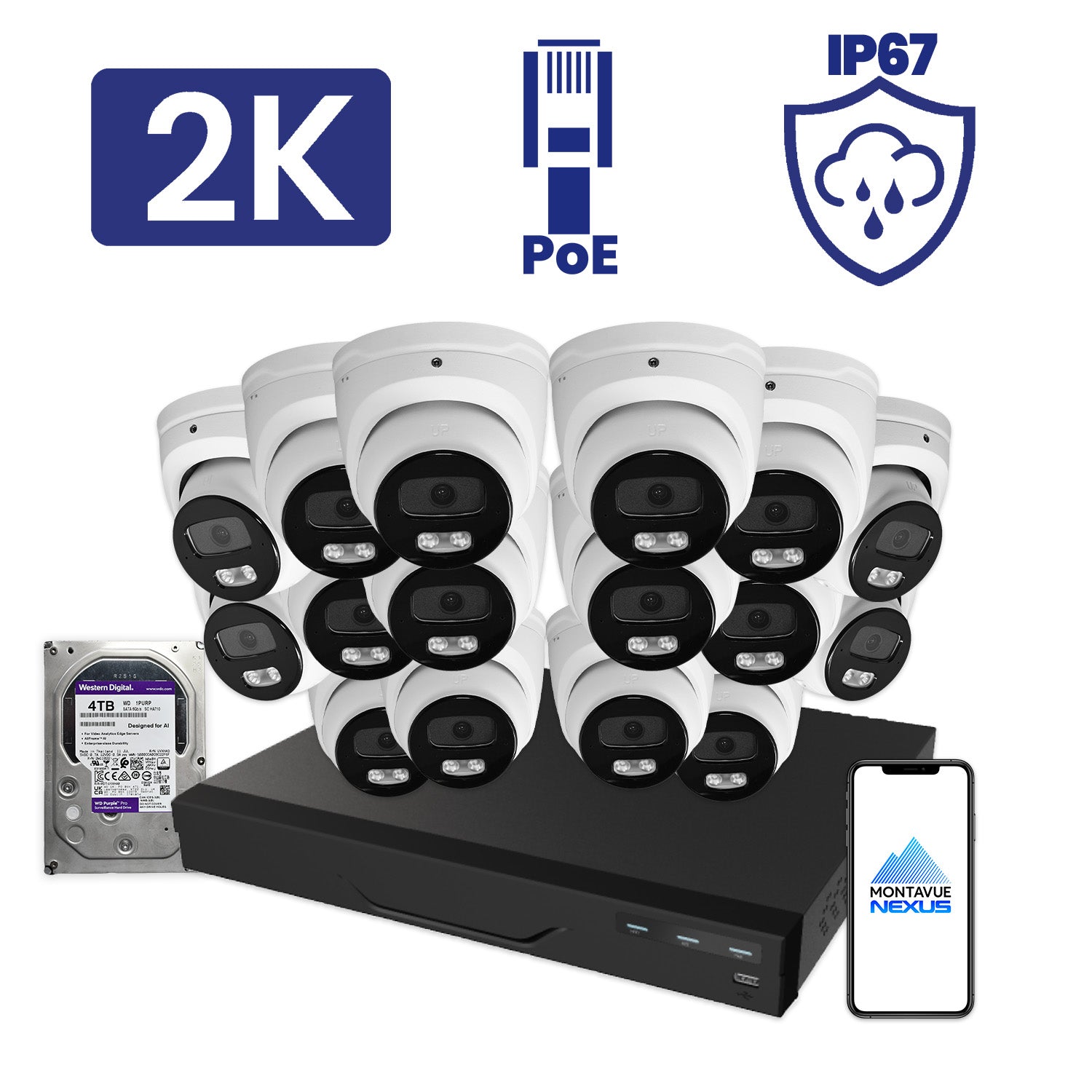 4MP Nexus Smart Turret Security Kit with 16 Channel Pro NVR & 4TB HDD - Montavue