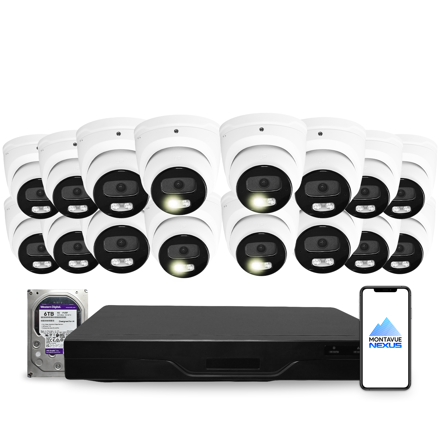4MP 2K Nexus Smart Light Turret IP Security Camera System with Pro 32 Channel NVR & 6TB HDD