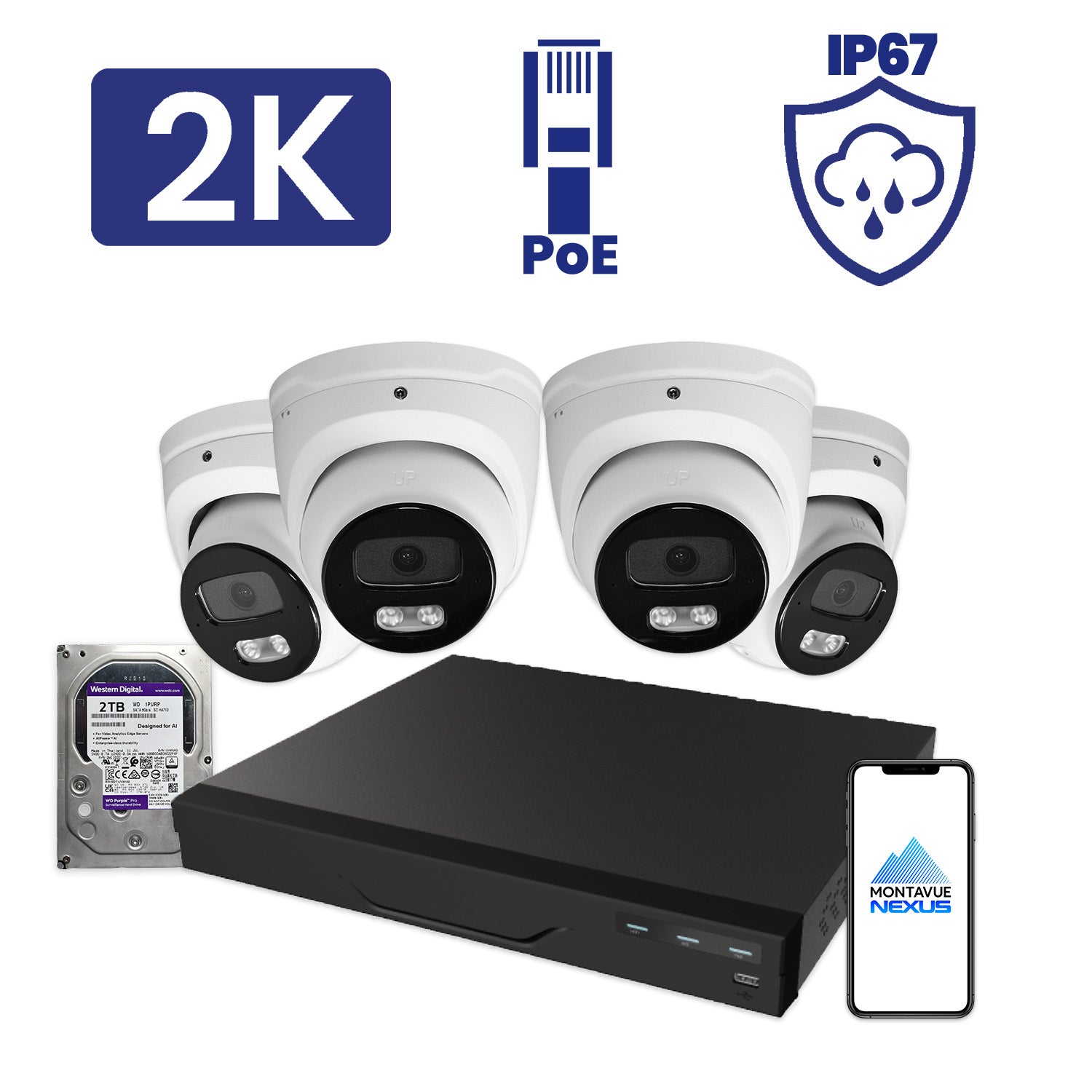 4MP Nexus Smart Turret Security Kit with 8 Channel NVR Pro & 2TB HDD - Montavue