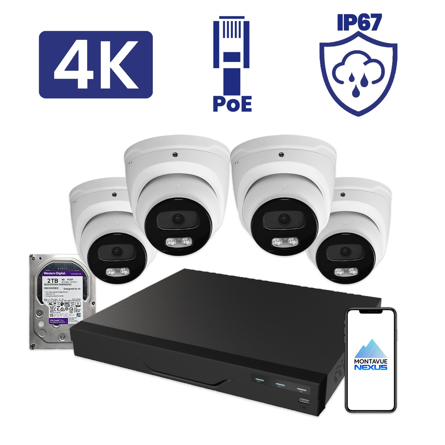 8MP Nexus Smart Turret Security Kit with 8 Channel NVR Lite & 2TB HDD - Montavue