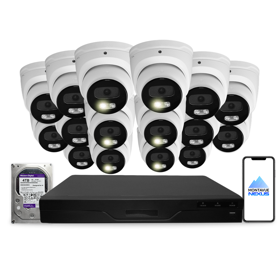 8MP 4K Nexus Advanced AI Turret IP Security Camera System with Pro 16 Channel PoE NVR & 4TB HDD
