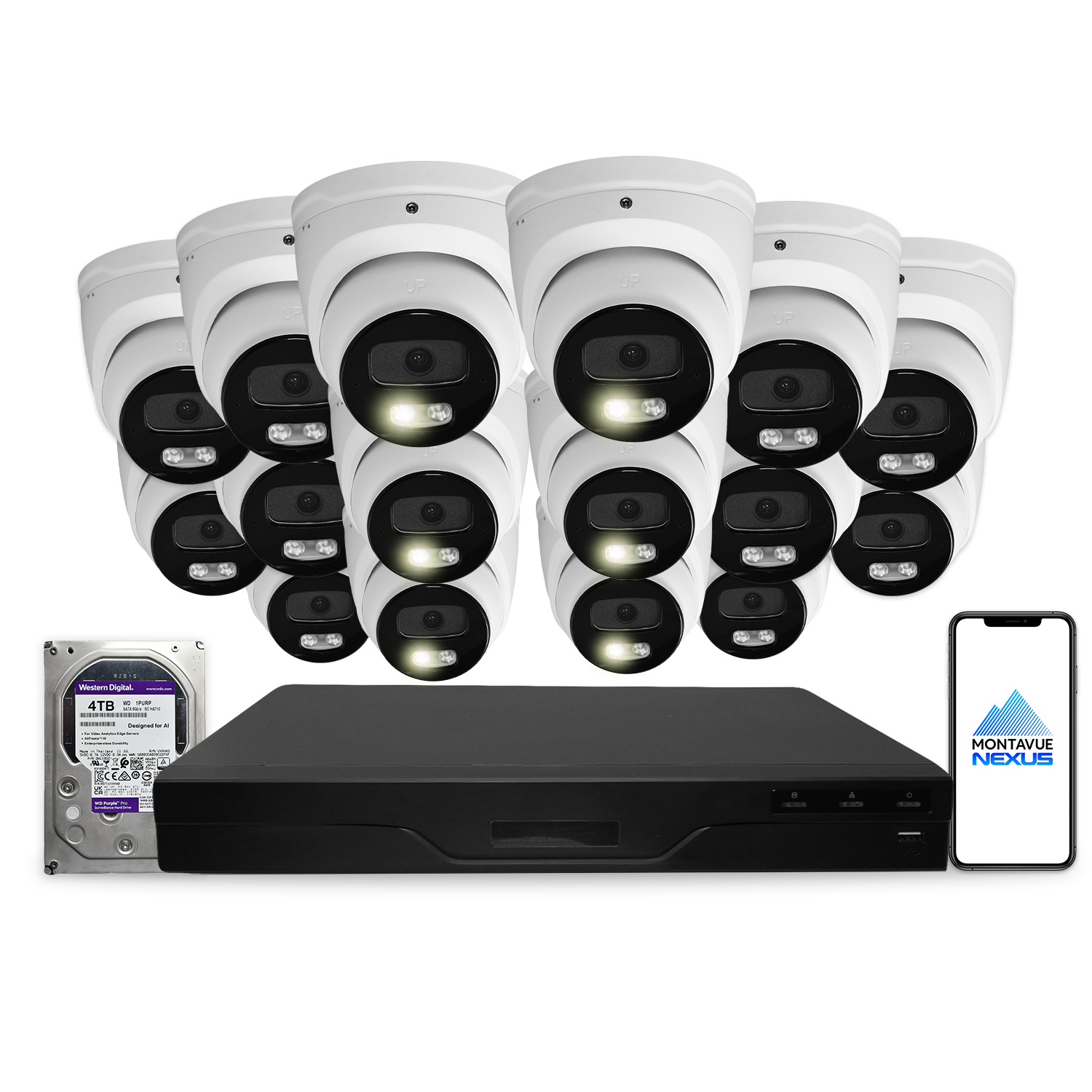 4MP 2K Nexus Smart Turret IP Security Camera System with Pro 16 Channel PoE NVR & 4TB HDD - Montavue