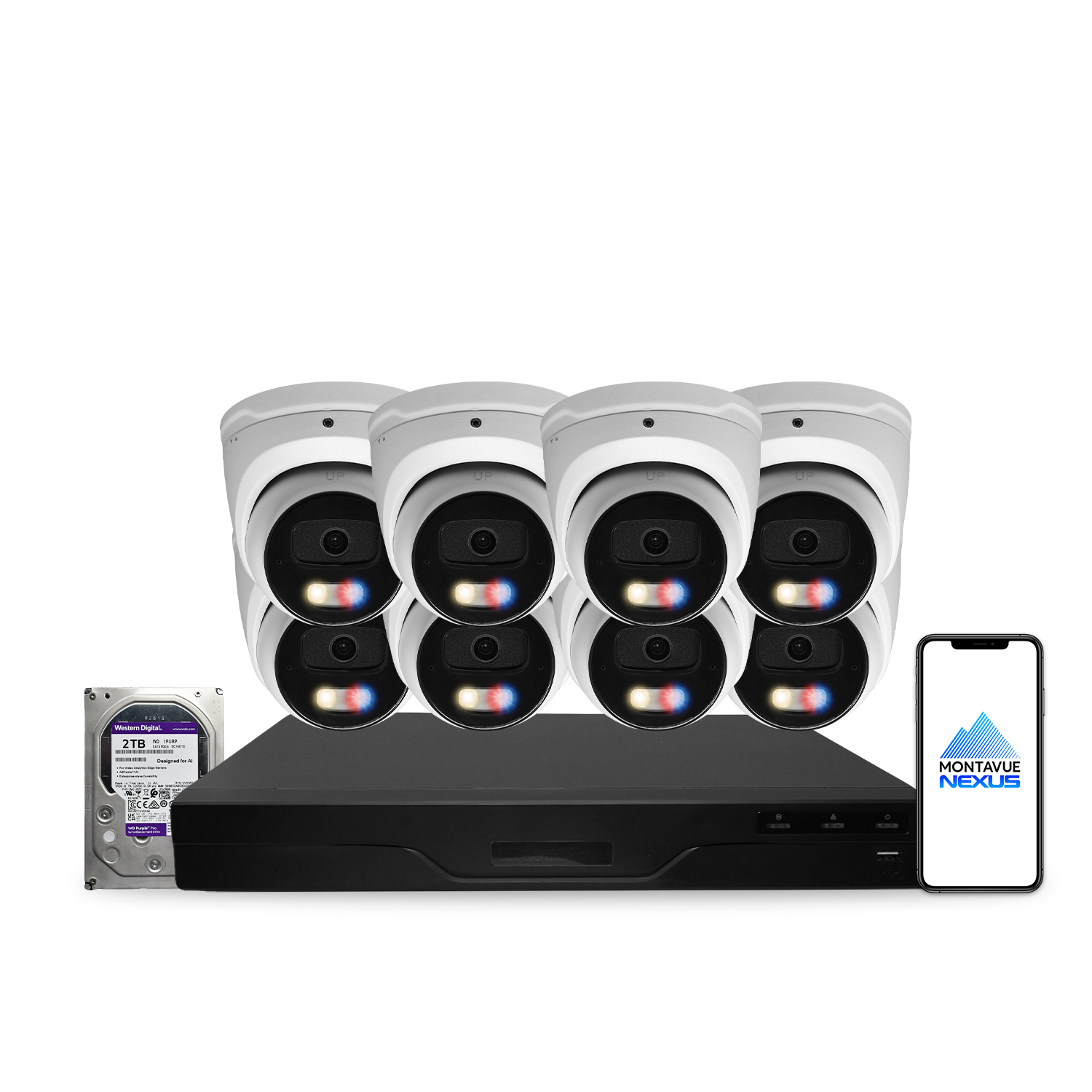 8MP 4K Nexus Active Deterrence Turret IP Security Camera System with Pro 8 Channel PoE NVR & 2TB HDD - Montavue