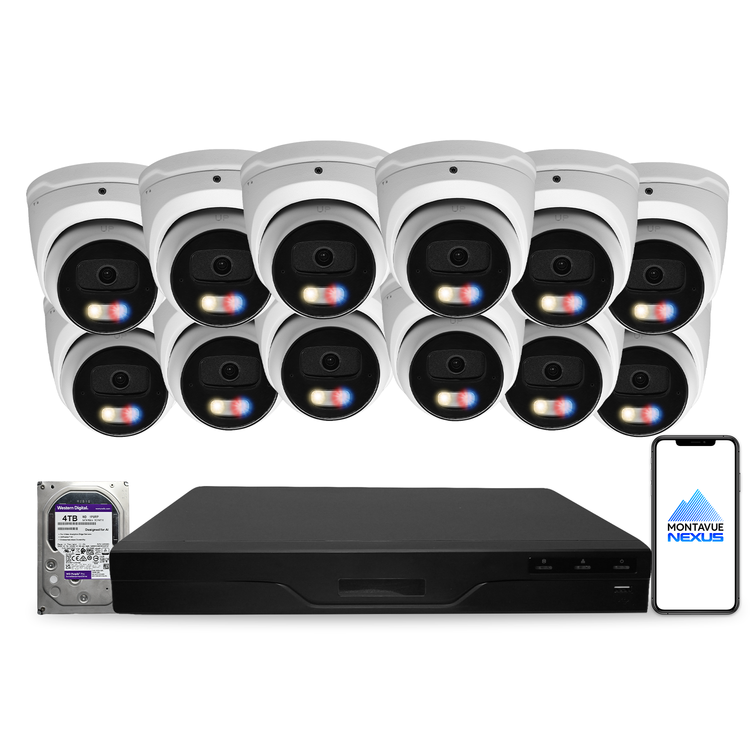 8MP 4K Nexus Active Deterrence Turret IP Security Camera System with Pro 16 Channel PoE NVR & 4TB HDD - Montavue