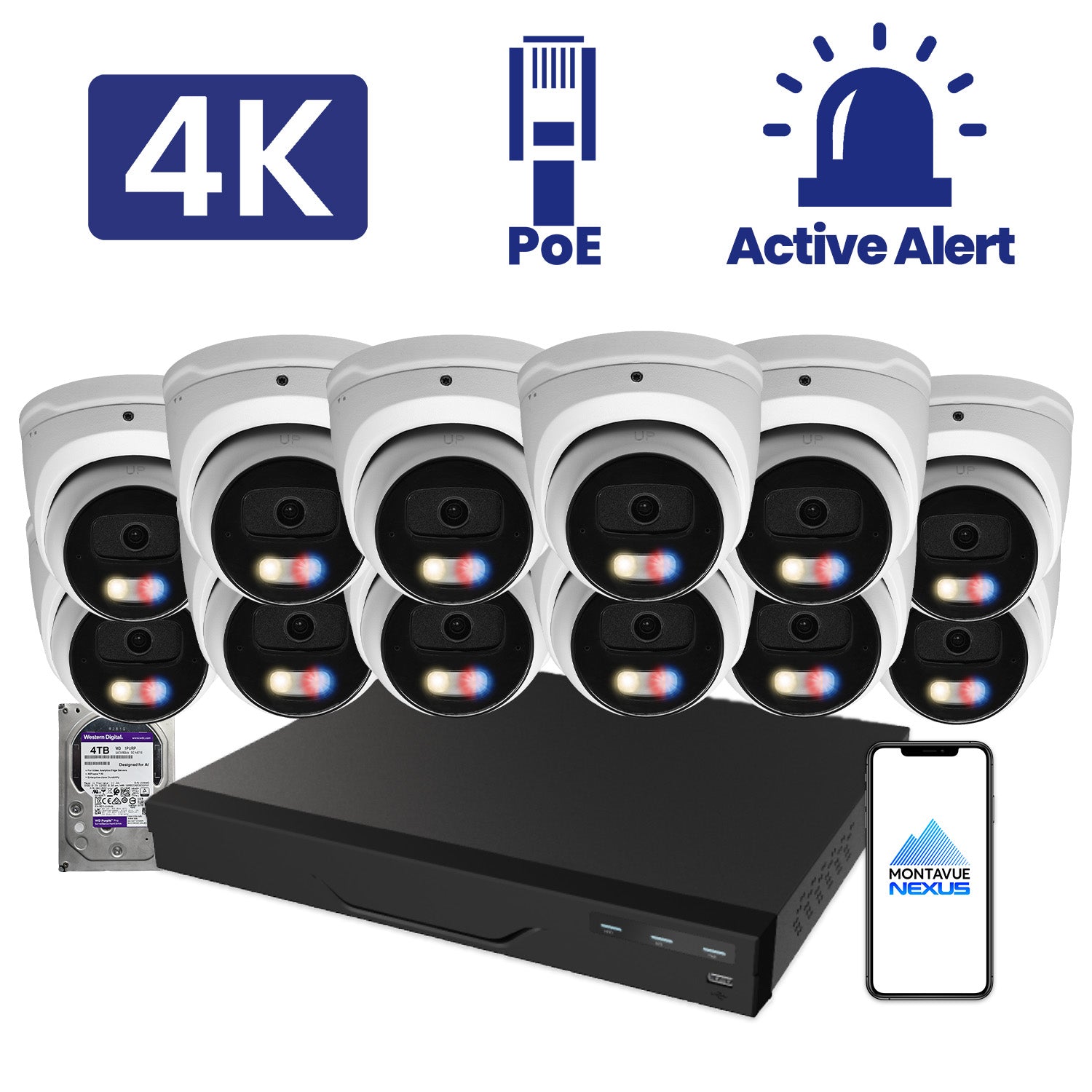 8MP Nexus Active Deterrence Security Kit with 16 Channel NVR Pro & 4TB HDD - Montavue