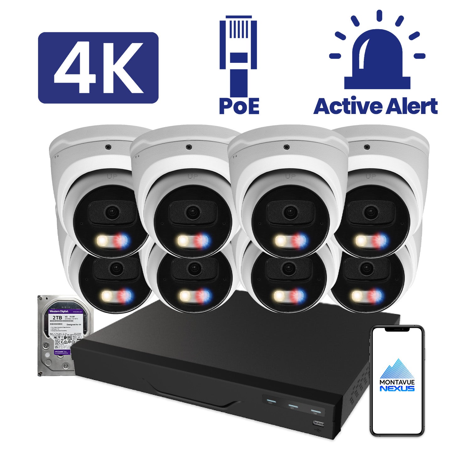 8MP Nexus Active Deterrence Security Kit with 8 Channel NVR Pro & 2TB HDD - Montavue
