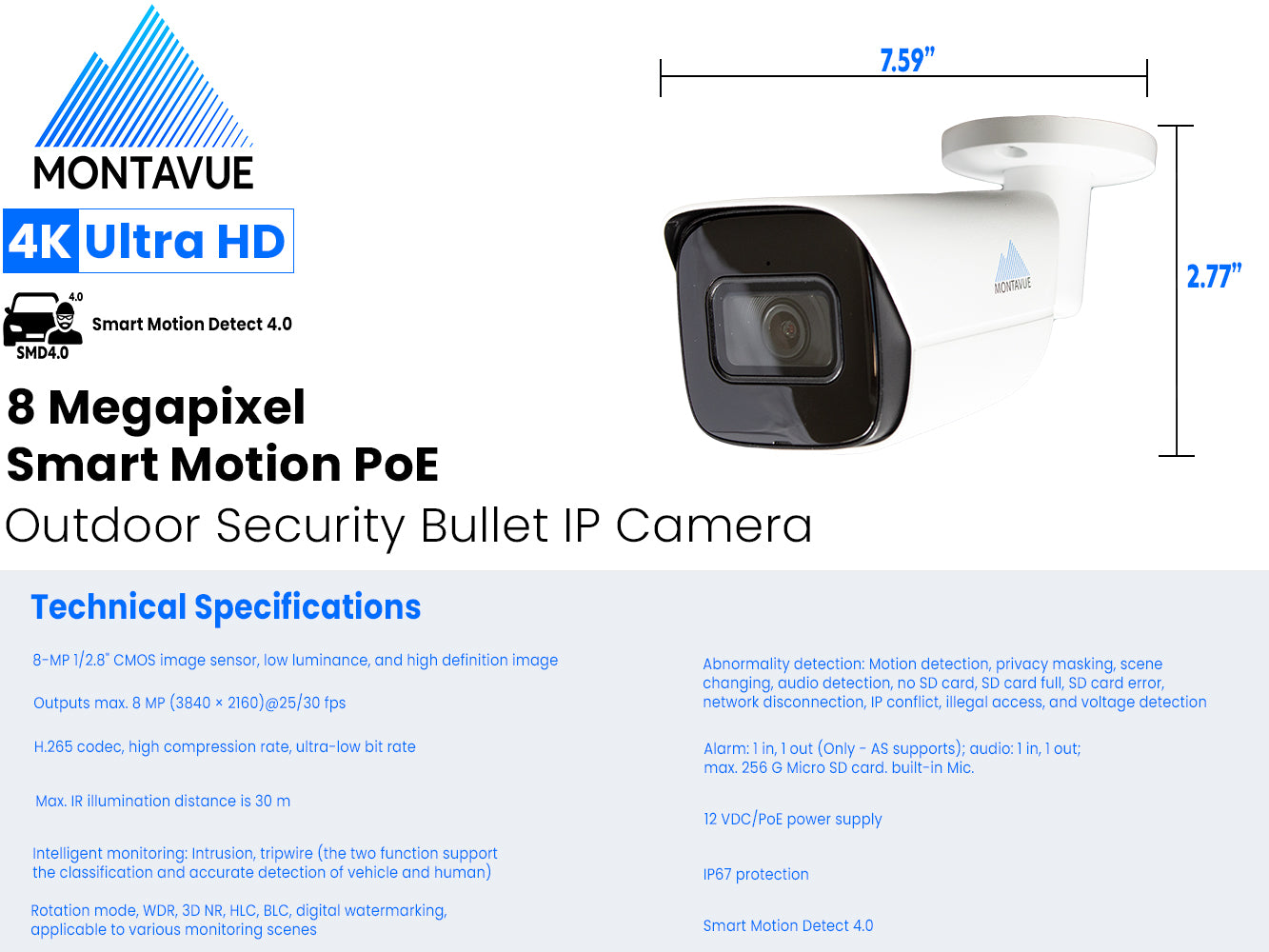 MTB8108-X Package | 8MP 4K SMD 4.0 Bullet Cameras and 8 Channel NVR with 2TB HDD - Montavue