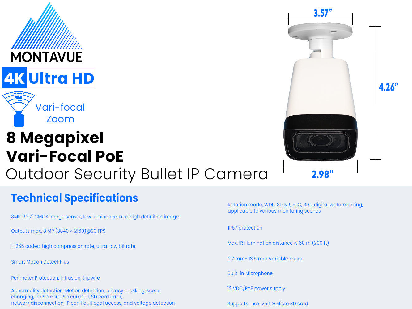 MTB8113-V-AISMD Package | 8MP 4K Smart Varifocal Bullet Cameras and 8 Channel 4 Series AI NVR and 2TB HDD - Montavue