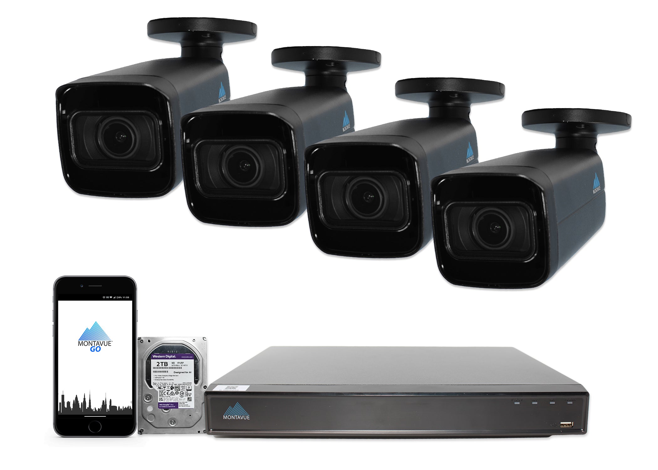 MTB8113-V-AISMD Package | 8MP 4K Smart Varifocal Bullet Cameras and 8 Channel 4 Series AI NVR and 2TB HDD - Montavue