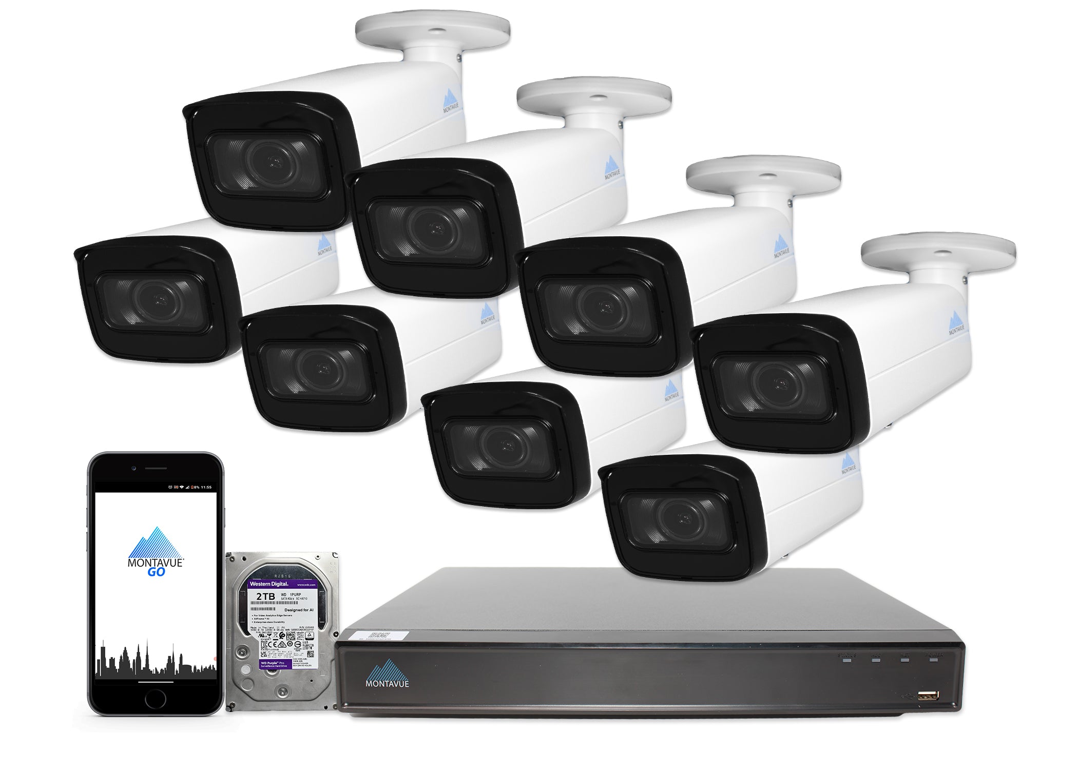 MTB8113-V-AISMD Package | 8MP 4K Smart Varifocal Bullet Cameras and 8 Channel 4 Series AI NVR and 2TB HDD - Montavue