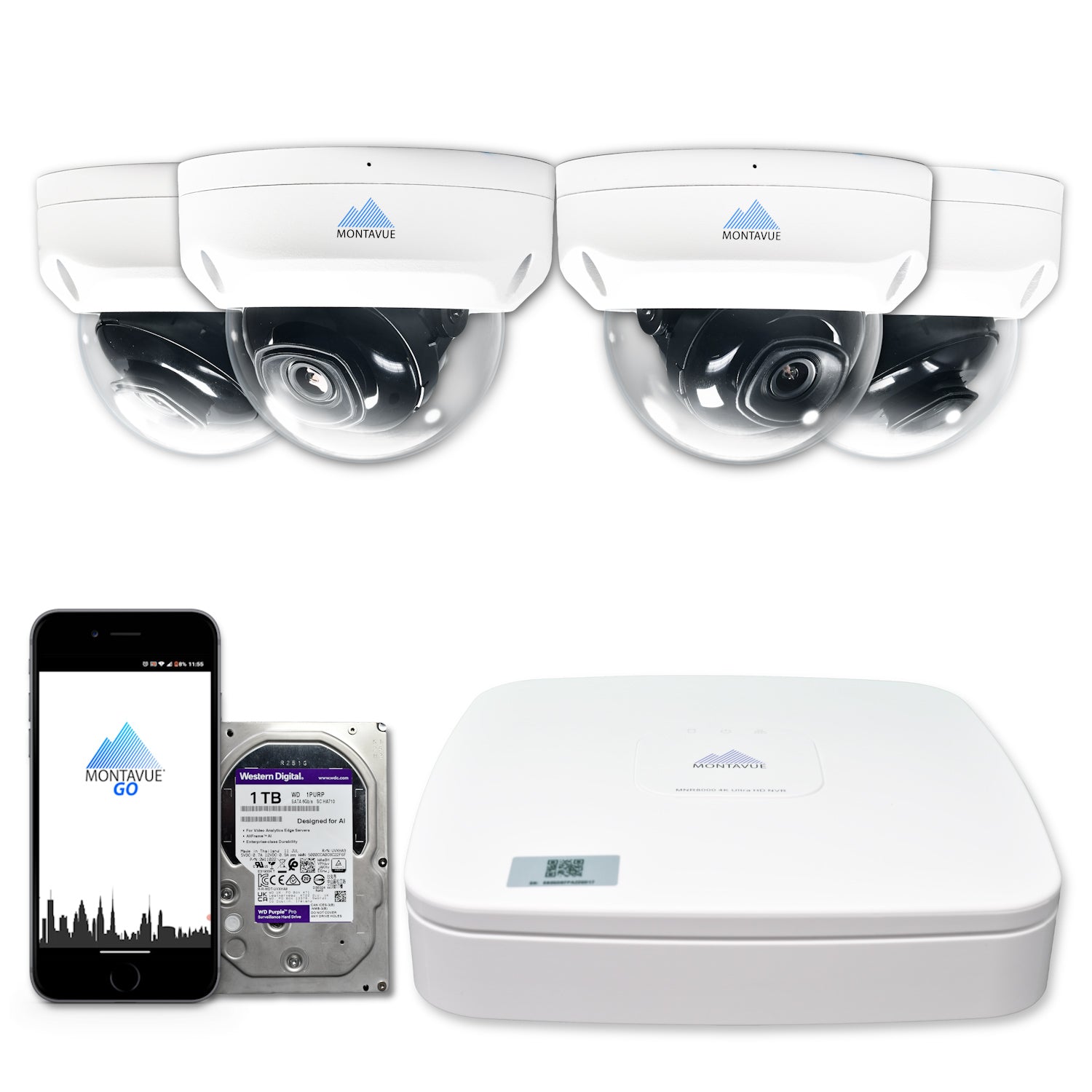 MTD4095 Package | 4MP 2K SMD+ Dome Cameras and 4 Channel NVR with 1TB HDD - Montavue