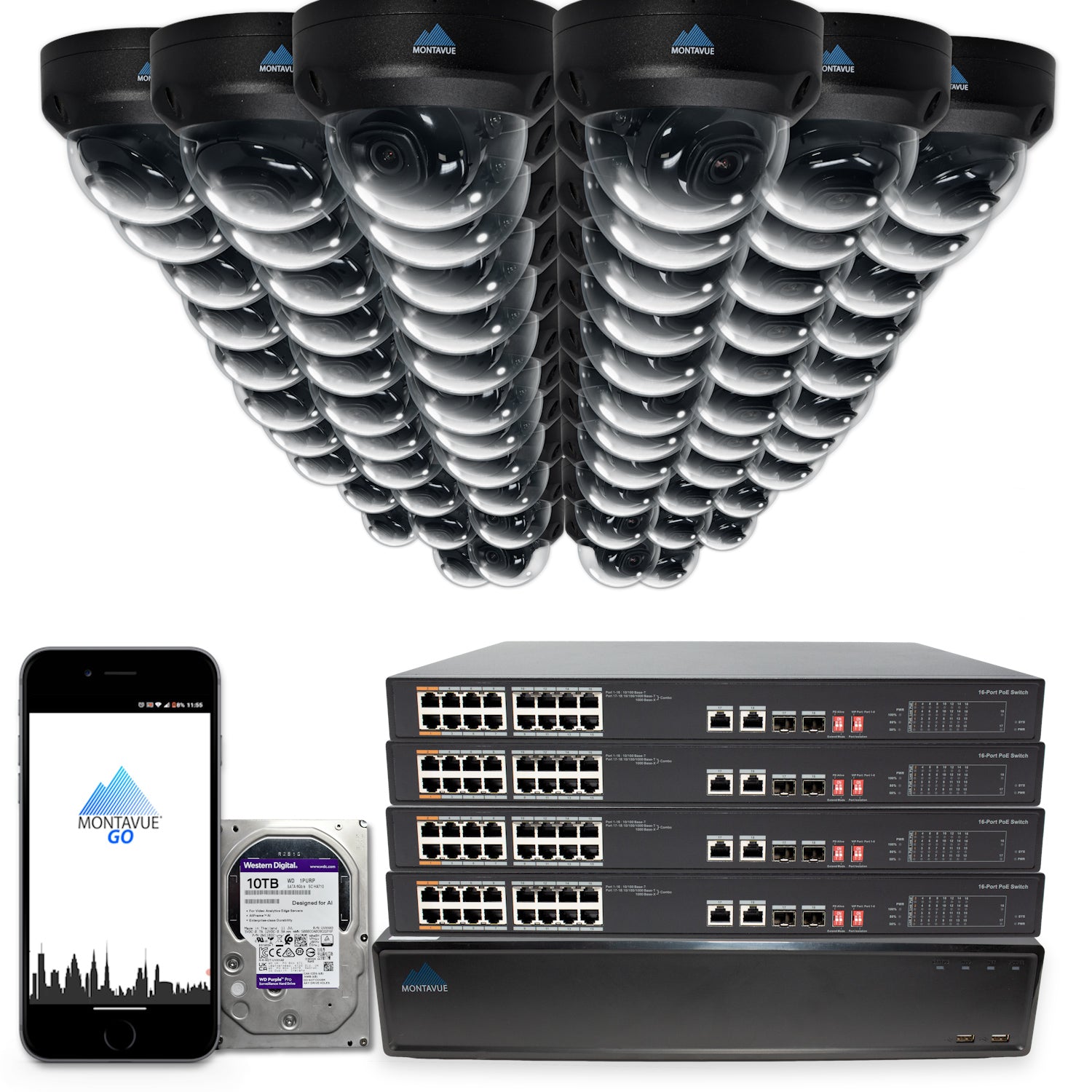 MTD4095 Package | 4MP 2K SMD+ Dome Cameras and 64 Channel NVR with 10TB HDD - Montavue